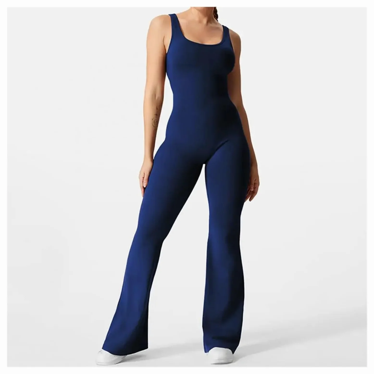Body De Yoga con Espalda Descubierta Mono Deportivo Elegante sin Mangas con Cintura levantada y Dobladillo Acampanado for Mujer, Estilo melocotón, for Verano para Yoga Gimnasio(Black,XL)