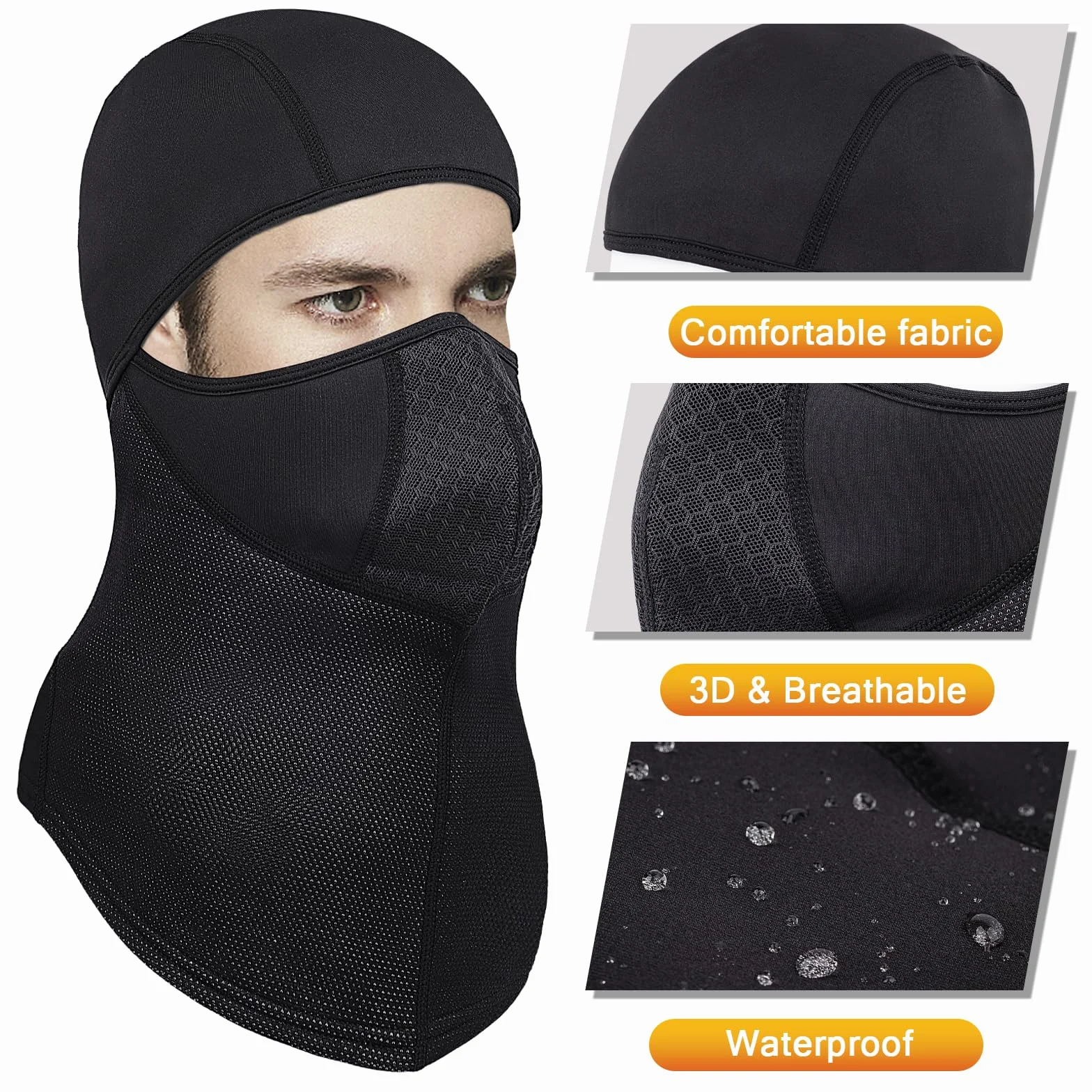 Pasamontañas térmico resistente al viento, elástico, transpirable, para clima frío, invierno, cálido, para ciclismo, esquí y pesca en hielo (negro), Negro -, Talla única
