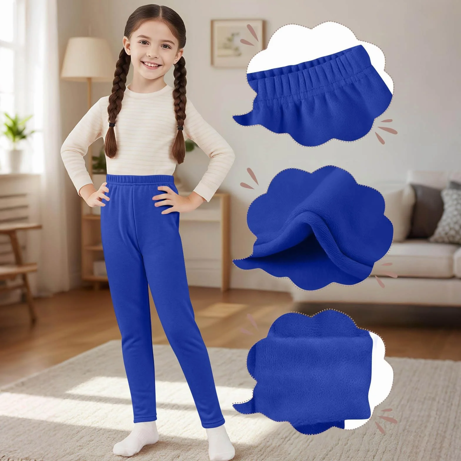Leggings térmicos para niñas, con forro polar, sin pies, gruesos, cálidos, de longitud completa, elásticos, pantalones de invierno con cintura elástica, leggings básicos de algodón liso
