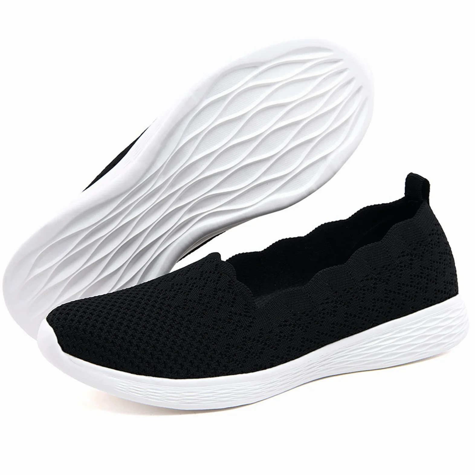 poemlady Mocasines sin cordones para mujer, de malla, informales, de ballet, planos, para caminar, para enfermeras, de punto, punta redonda, informales, de espuma viscoelástica de cuña baja