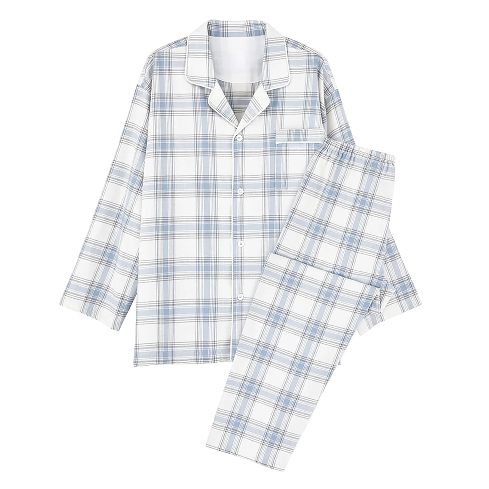 Pijama para hombre a cuadros, juego de pijama largo de dos piezas, ropa de dormir larga, juego de pijama con tira de botones, goma elástica, otoño e invierno, cómodo traje de casa