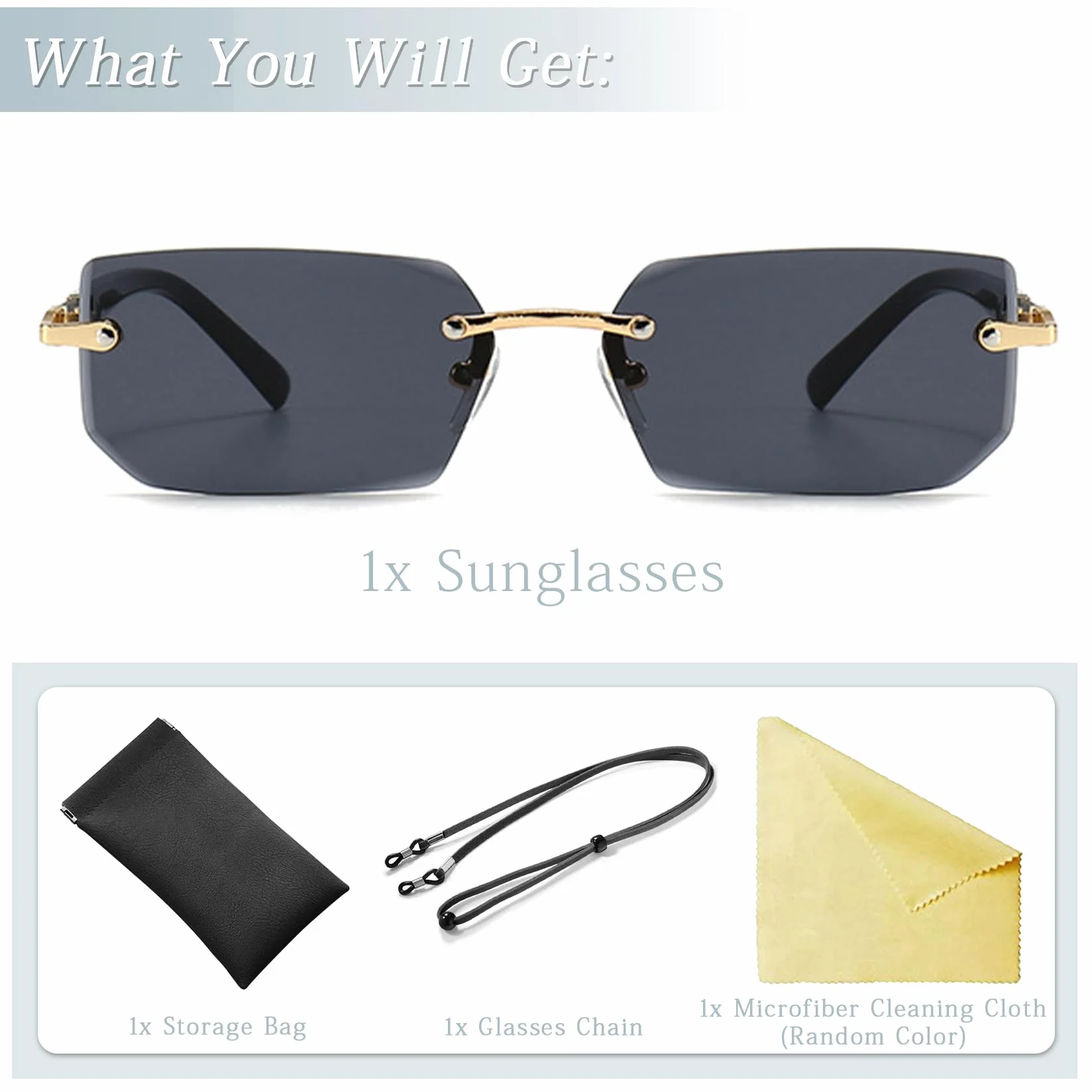 Gafas de Sol Sin Montura Rectangulares Retro Vintage Protección UV para Mujer Hombre