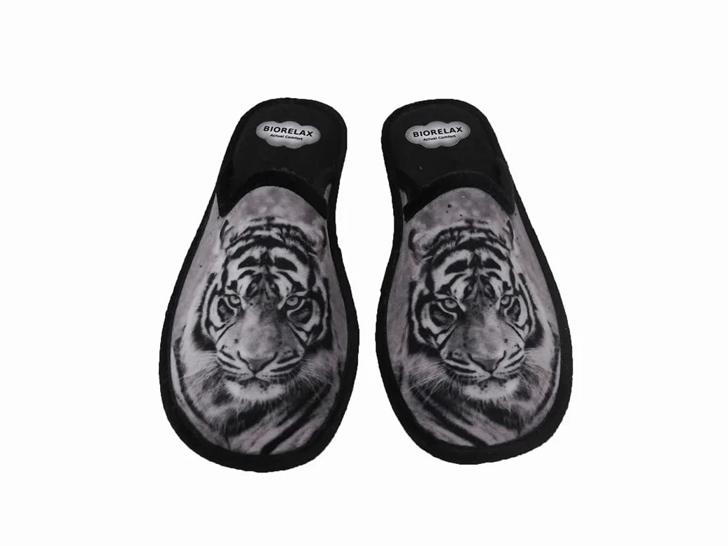 Zapatilla de Estar por casa/Hombre/Biorelax/Material :Grenoble/Suela Goma Antideslizante/Cámara de Aire/Estampado Tigre