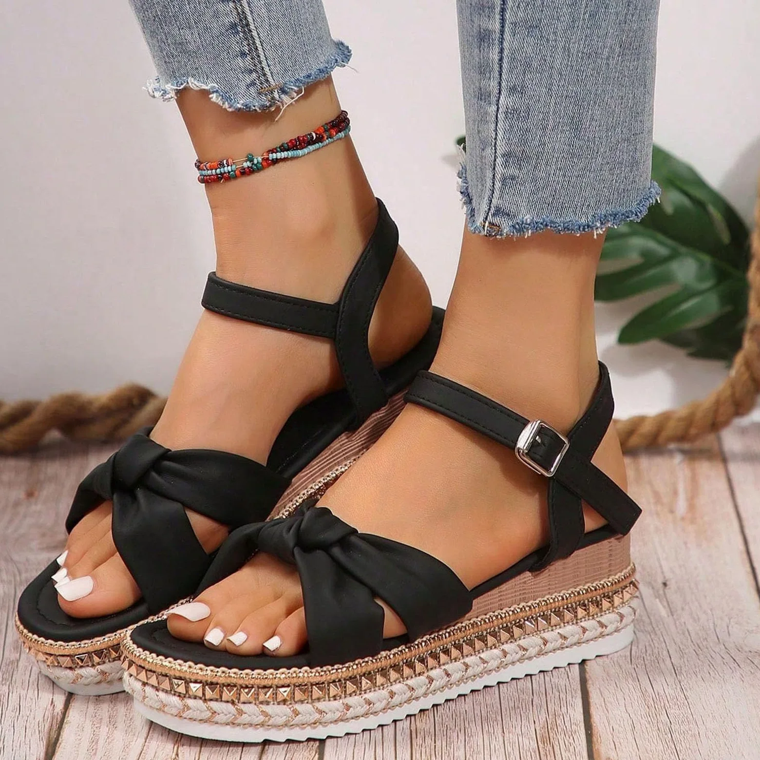 Genérico Sandalias Cós De Verano Para Mujer Sandaliasde Verano Para Mujer, Sandalias De Cuña Ajustables Con Soporte El Del Pie Cuña Estilo Casual Elegante Con Pedrería
