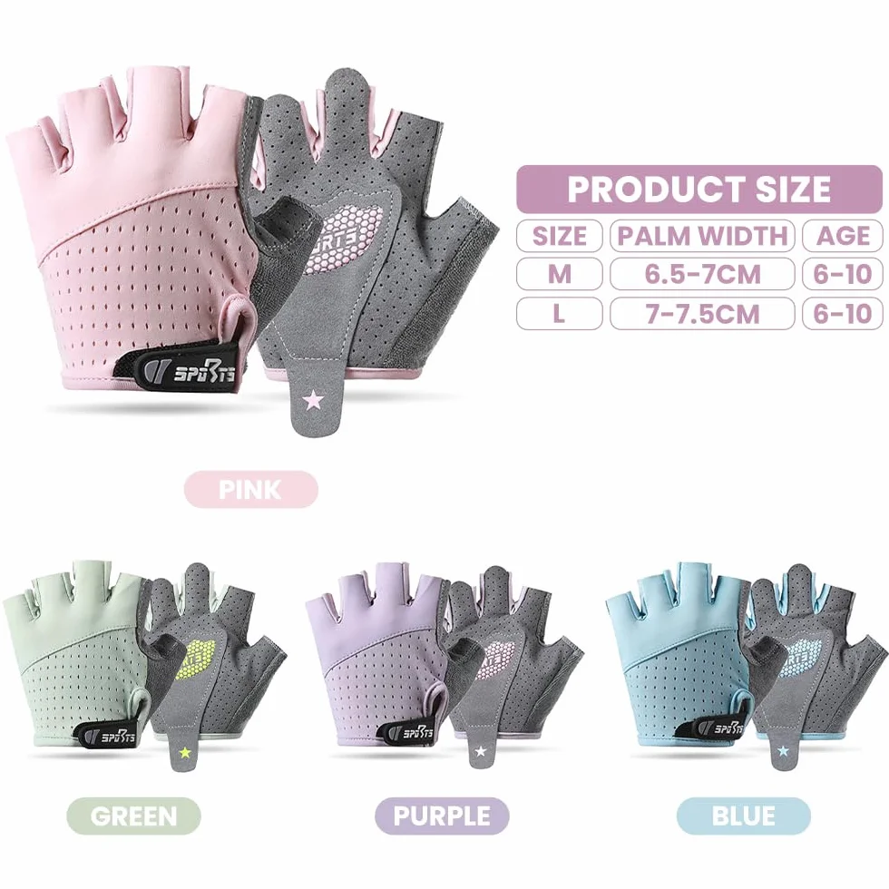 Guantes Bici Niño,Guantes Niño,Guantes Sin Dedos,Palms Protección Antideslizantes Cómodos y Transpirables para Patinaje sobre Hielo, Bicicletas, Scooters, Clases de Educación Física(Rosa,M)