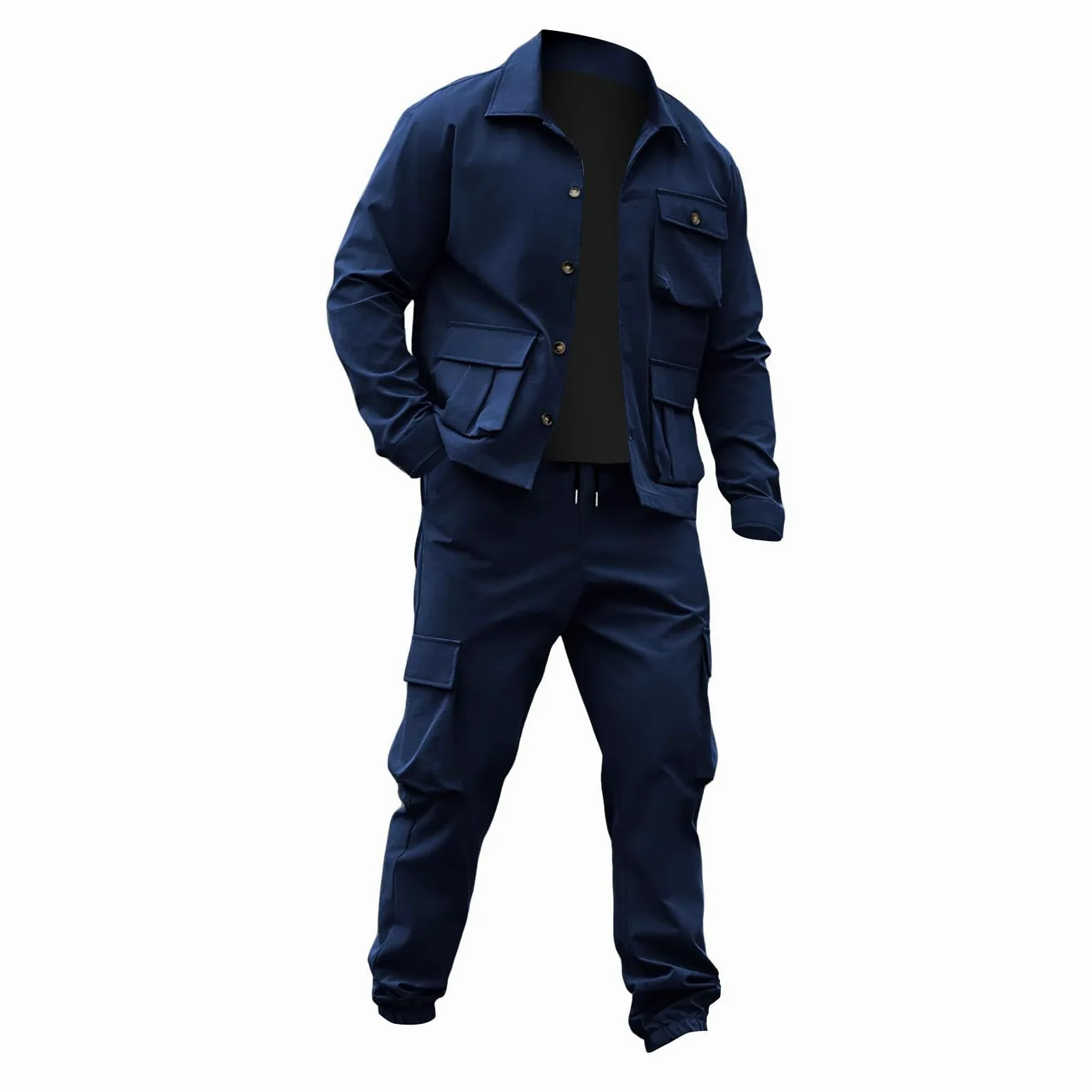 Conjunto completo de chándal para hombre, 2 piezas, chaqueta tipo | Conjuntos de entrenamiento elásticos, pantalones de escalada y camisetas de entrenamiento, con múltiples bolsillos