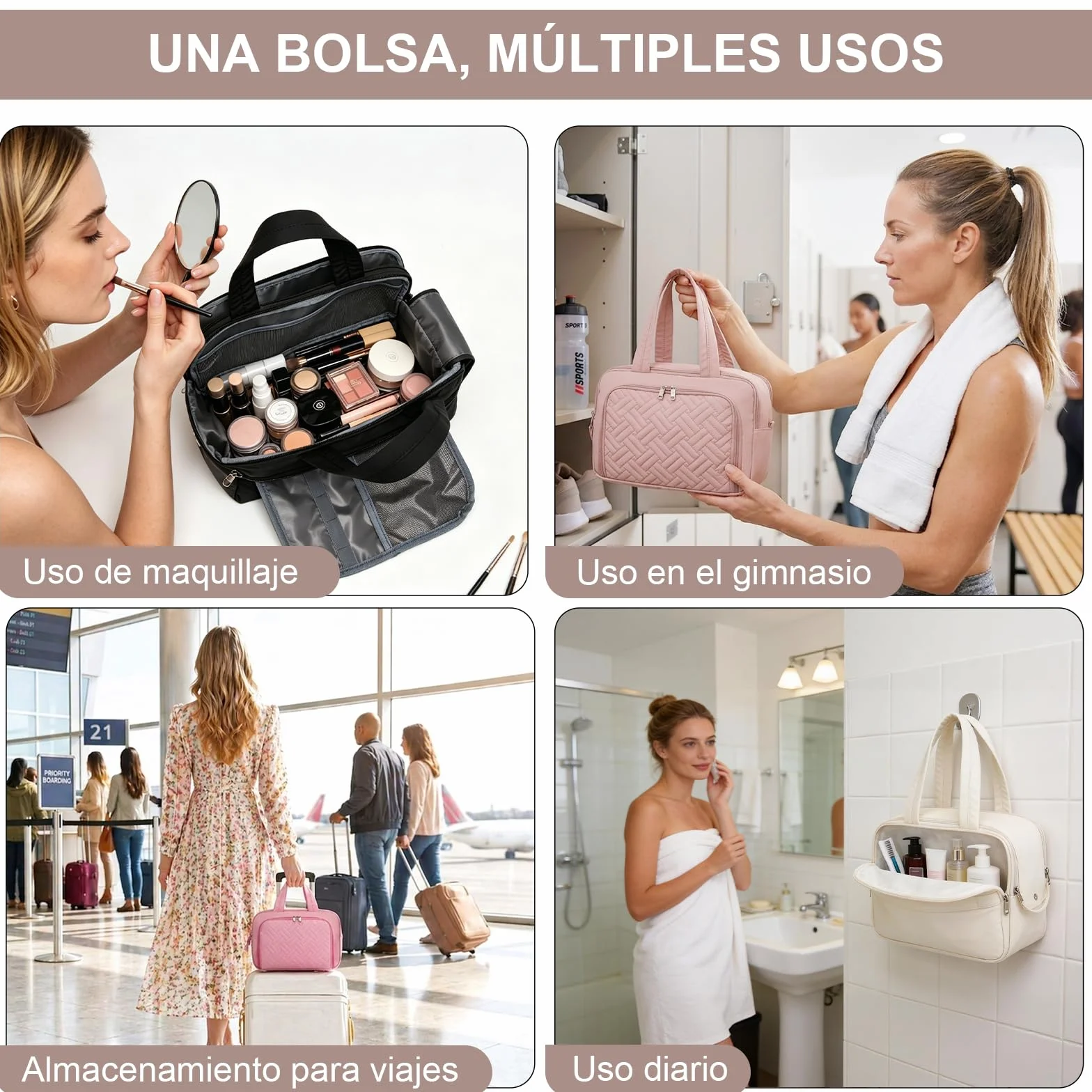 Kono Neceser Mujer de Viaje Grande Neceser Maquillaje Impermeable Bolsa de Aseo con Gran Apertura Organizador de Artículos de Tocador y Cosméticos