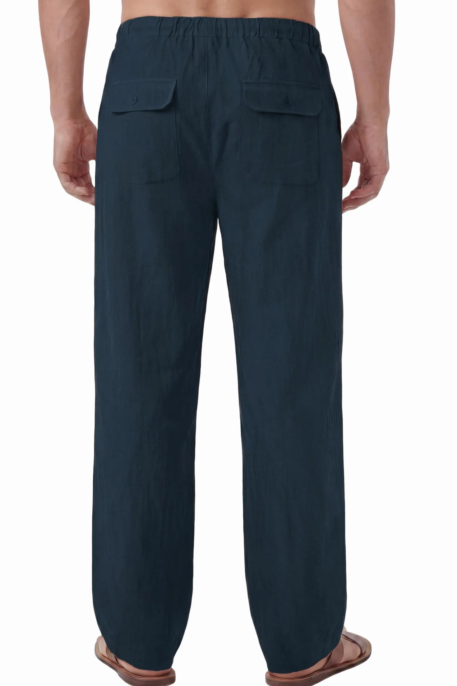 Enlision Pantalones Lino Hombre Verano Cintura Elástica Pantalones de Lino Hombre Casual con Bolsilos Ligeros S-2XL