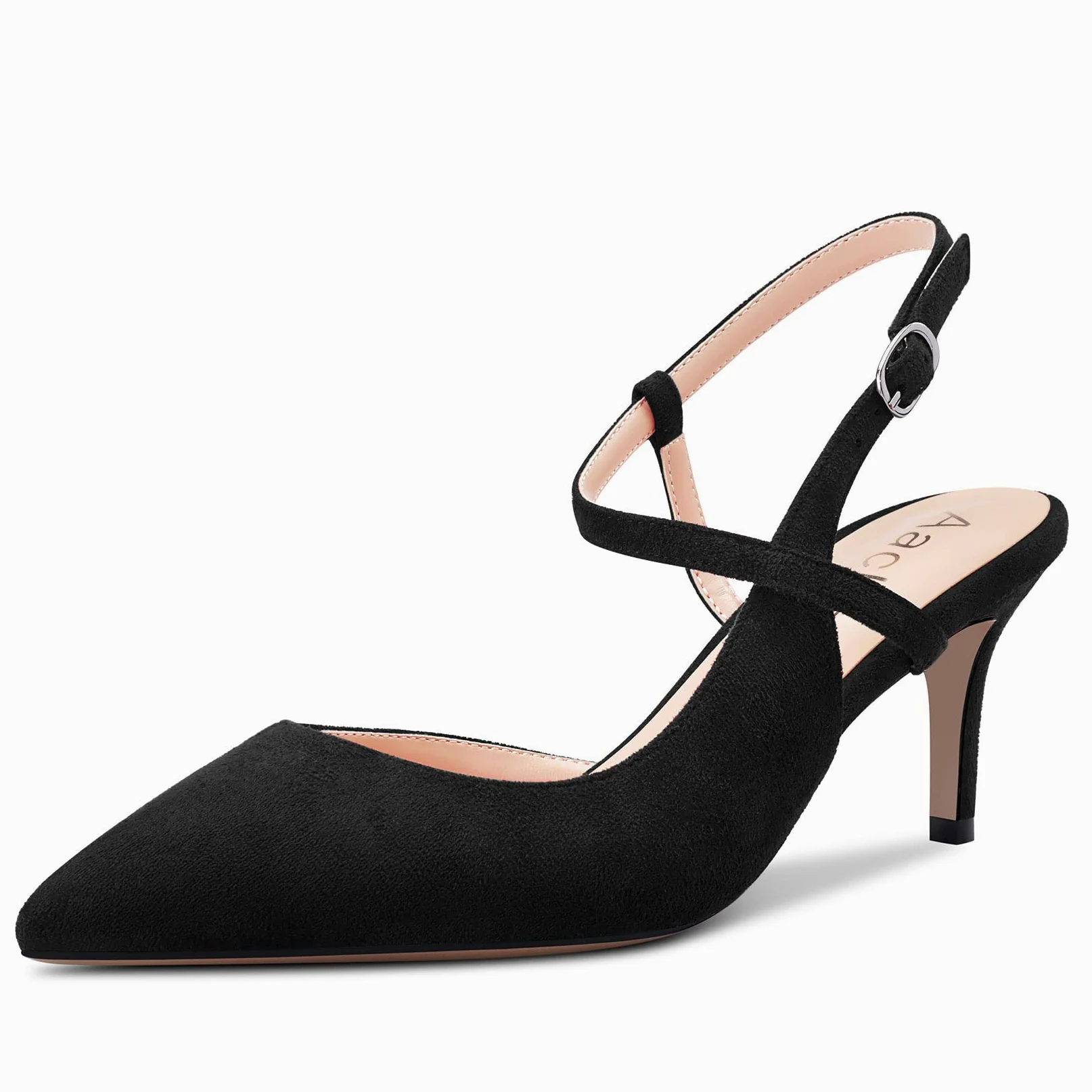 Aachcol Mujer Pumps Puntiaguada Punta Correa Tobillo Slingback Aguja Gatito Bajos Heel Dress Zapatos Sandalias Ante Oficina de Boda de Compras 6.5 CM