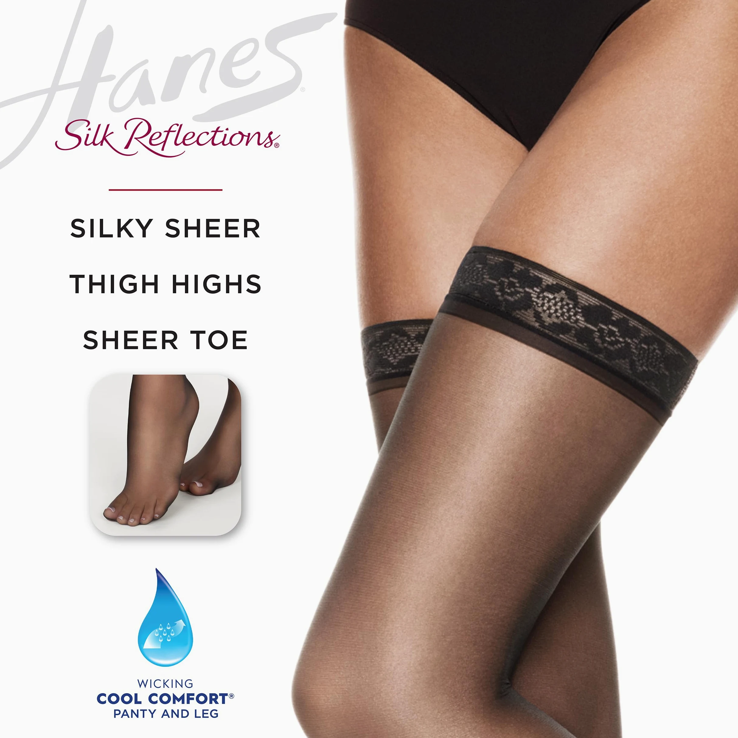 Hanes Silk Reflections Sheer Toe, Silky Sheer Finish Thigh Highs Pantimedias Mujer (Pack de 1)