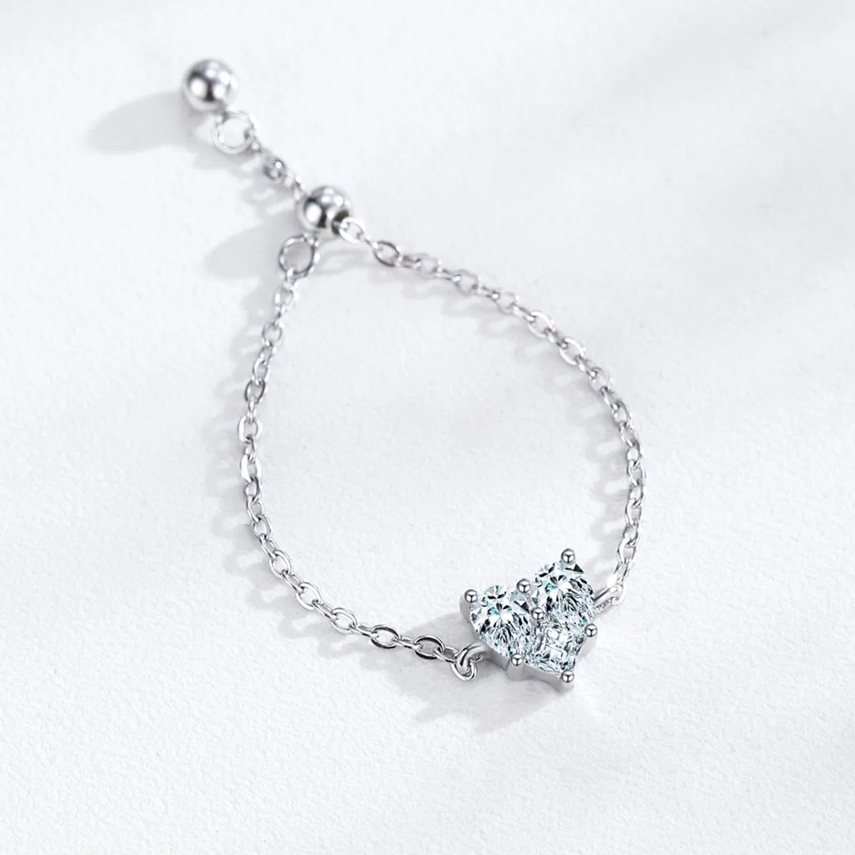 Anillo de cadena de diamantes cultivados en laboratorio de oro blanco de 18 quilates, anillo ajustable personalizado para mujer