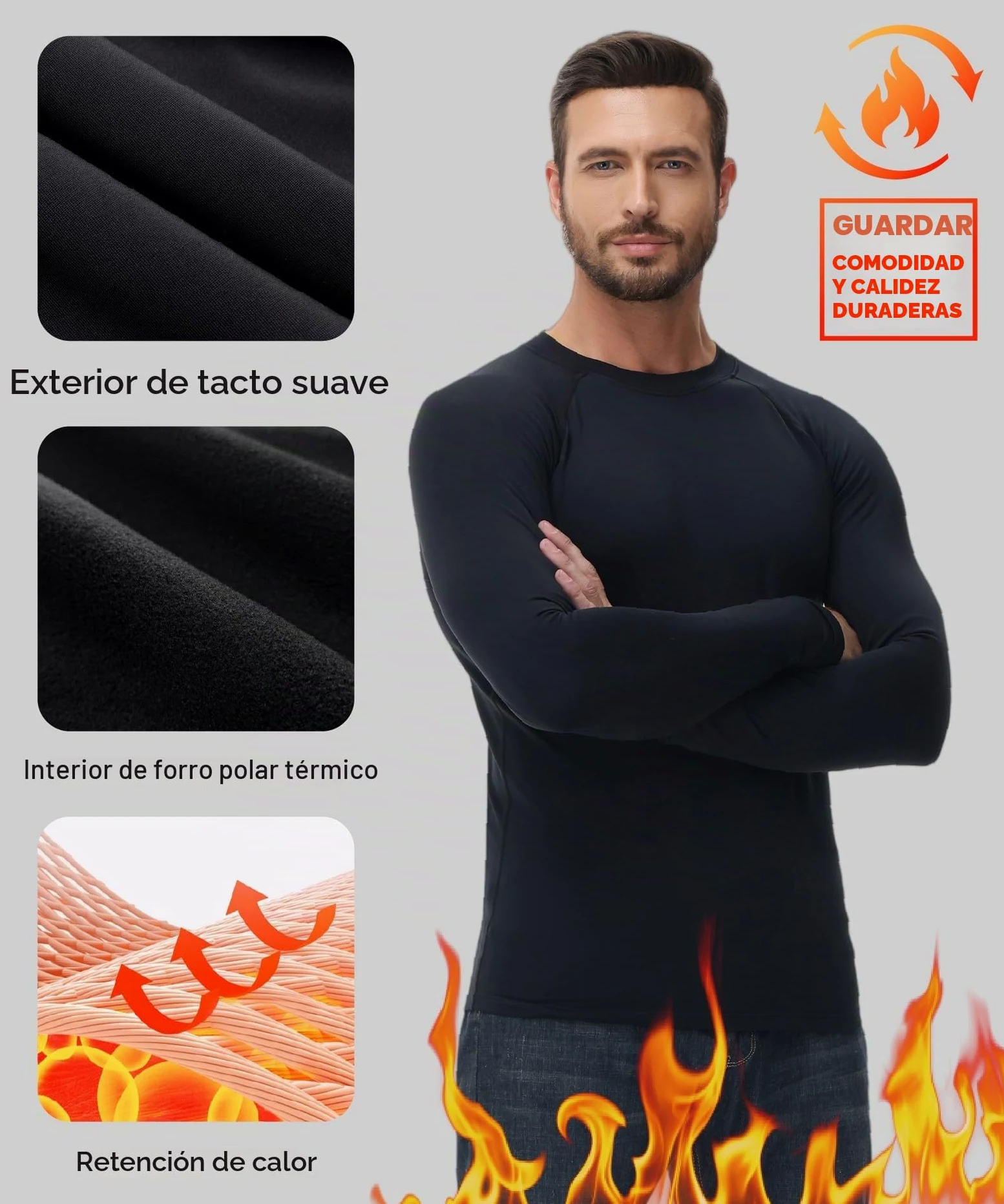 HUGE SPORTS - Camiseta térmica de invierno para hombre, primera capa, manga larga, de secado rápido, para running y ciclismo