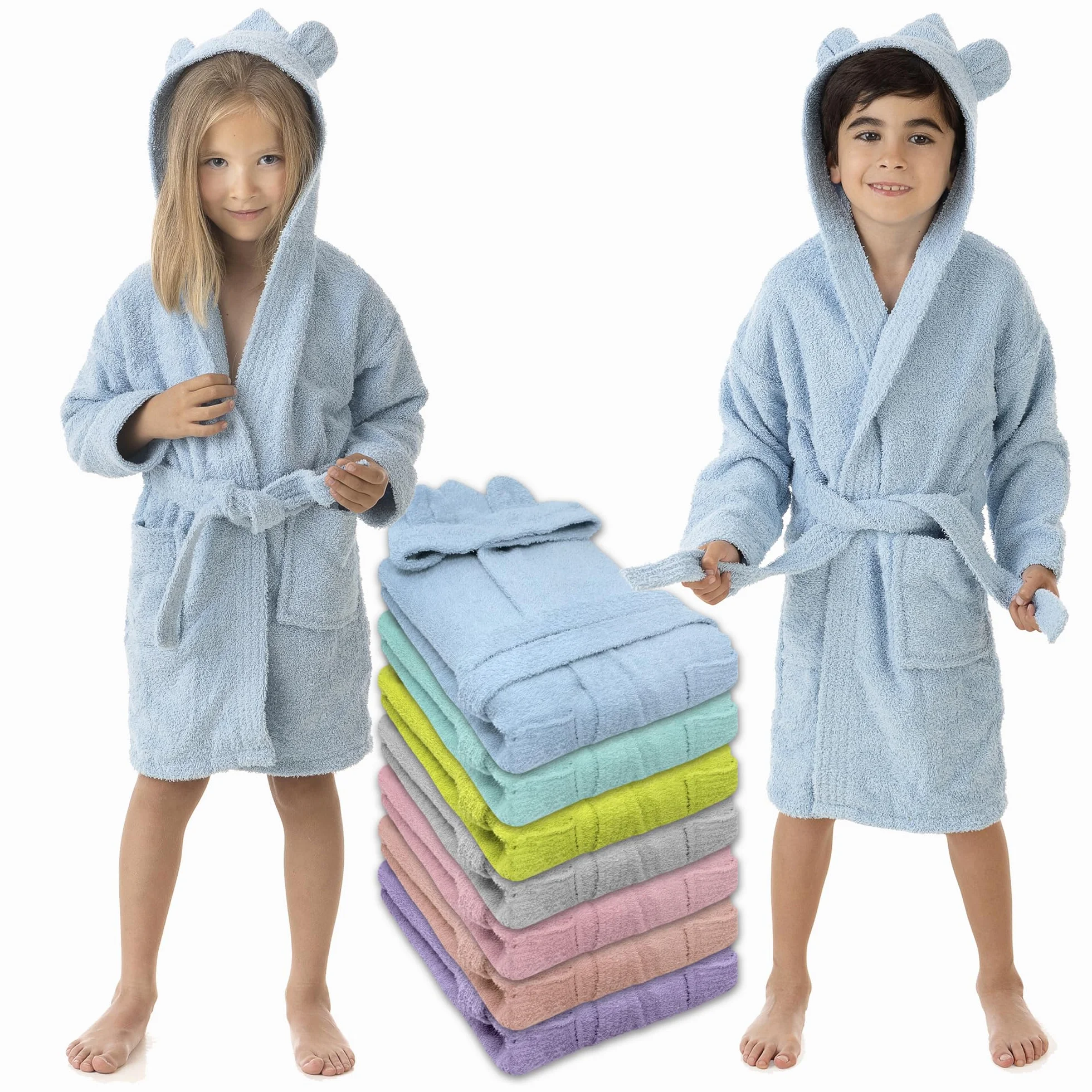 Albornoz Infantil con Orejas 100% Algodón OEKO-TEX® para Niños Niñas con 2 Bolsillos y Capucha