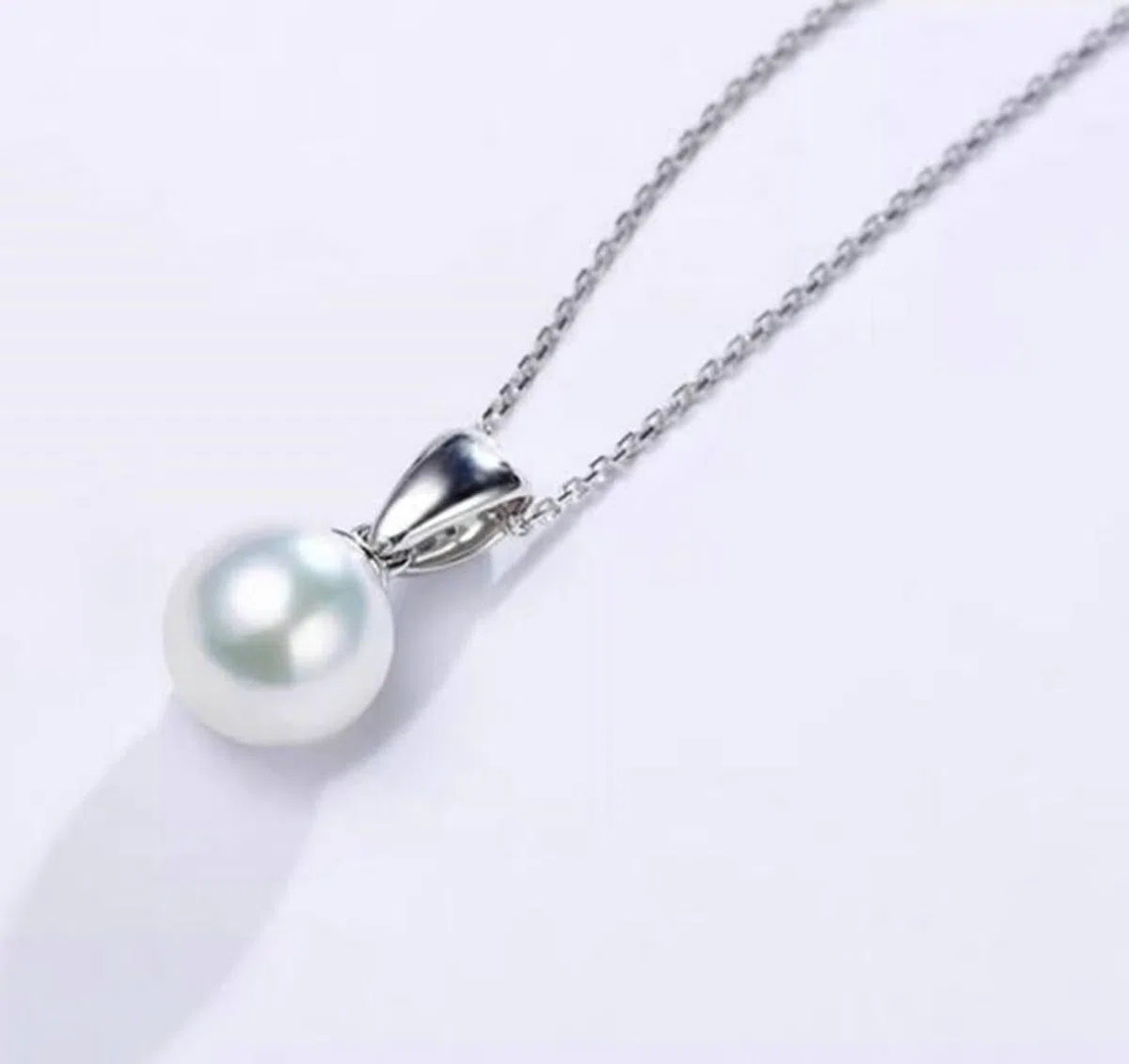 Collares para mujer, oro blanco de 9/14/18 quilates/platino de 7,5-8 mm con colgante de perlas