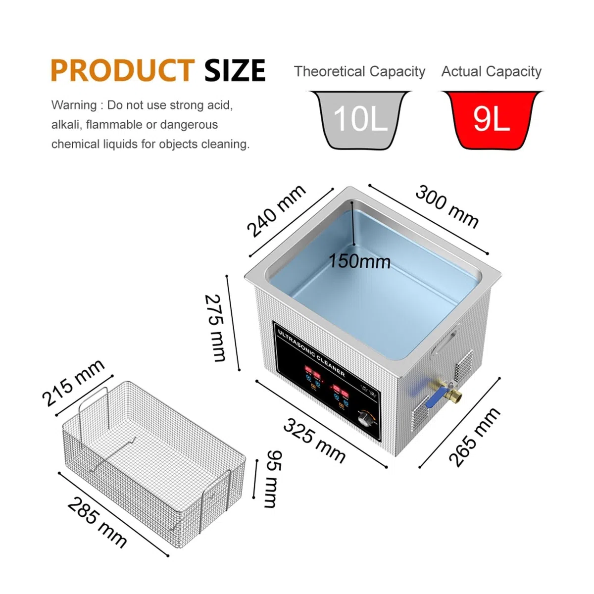 Limpiador de joyas, Máquina De Limpieza Ultrasónica, 360W 10L Limpiador Transductor Potencia Baño 40Khz Sensor Alta Frecuencia Piezas Automóvil Equipo Laboratorio LP PCB,para retenedores