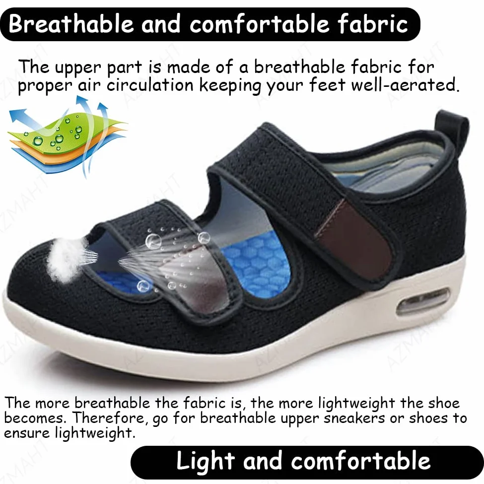 Zapatilla Ancho Especial Mujer Empeine Alto pies hinchados Extra Anchos Zapatos Vendaje Ortopédico Verano Sanitarios Zapatos de Ensanchamiento de Fertilizante de Gran Tamaño Plus,Negro,36 EU
