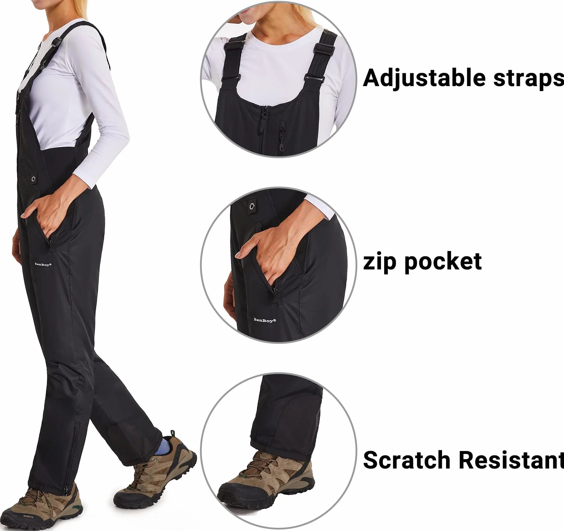Pantalones Nieve Esquí Mujer Invernal Pantalón Softshell Calor Pantalones de Trabajo Largos Prueba Viento Impermeable Mono Outdoor Pantalón Funcional con Tirantes Ajustables HXK7552W-Black-XS