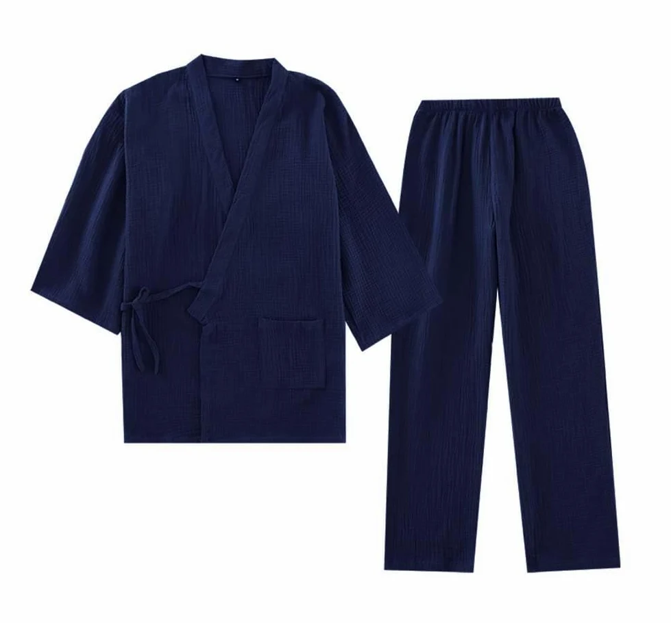 Fendawn Strive Albornoz clásico japonés para hombre, de algodón, pijama, kimono, ropa casual, color azul marino