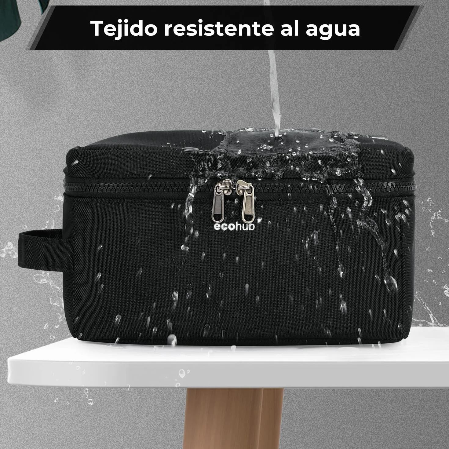 ECOHUB Neceser Hombre de Viaje, Impermeable Bolsa de Aseo, Bolsa Aseo con Separación Seco Húmedo, Neceser Organizador, Patente Pendiente(Negro-1)