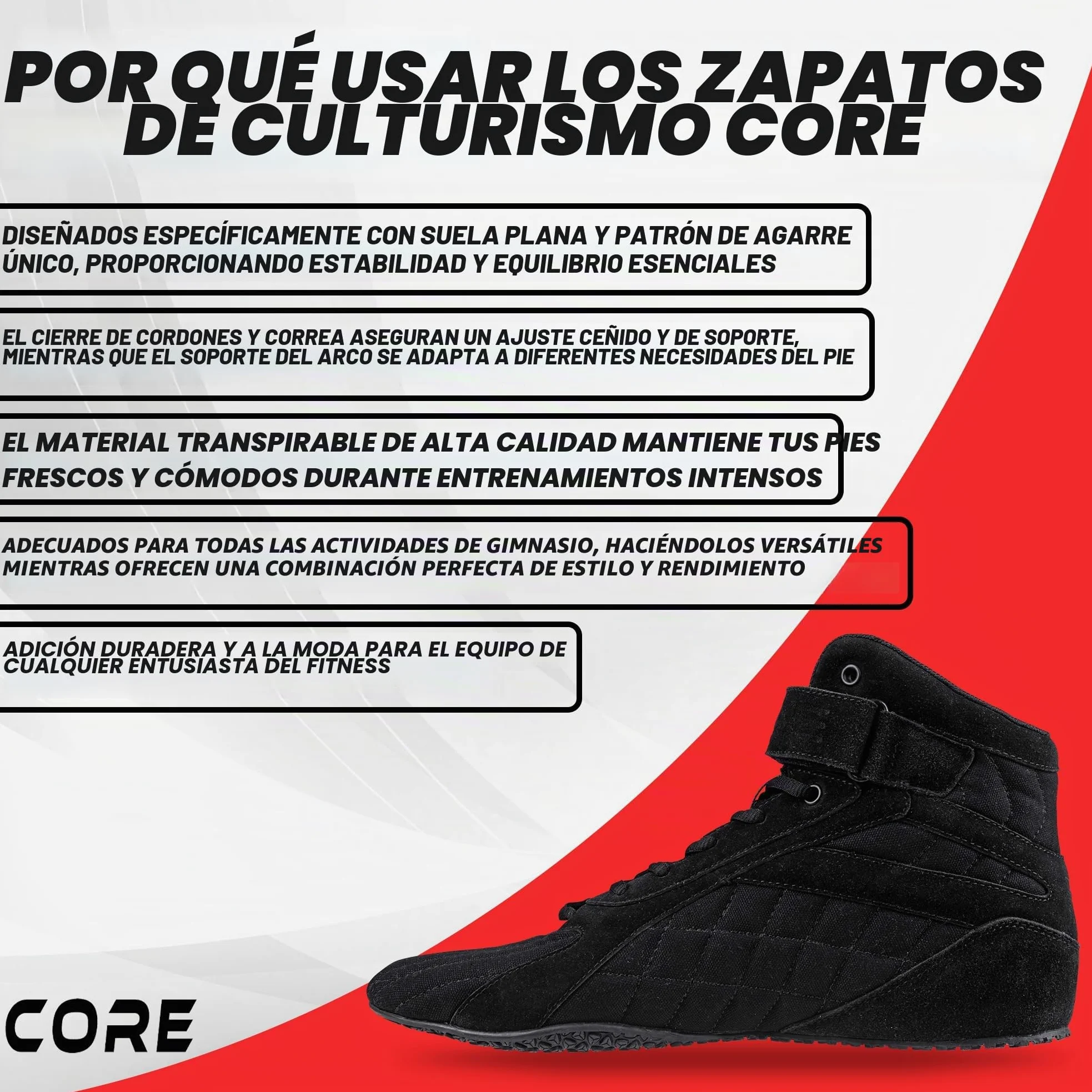 Nordcore Zapatillas de Culturismo - Zapatillas de Halterofilia para Sentadillas, Levantamiento de Potencia, Peso Muerto y Entrenamiento en el Gimnasio - para Hombres y Mujeres - con Suela Plana