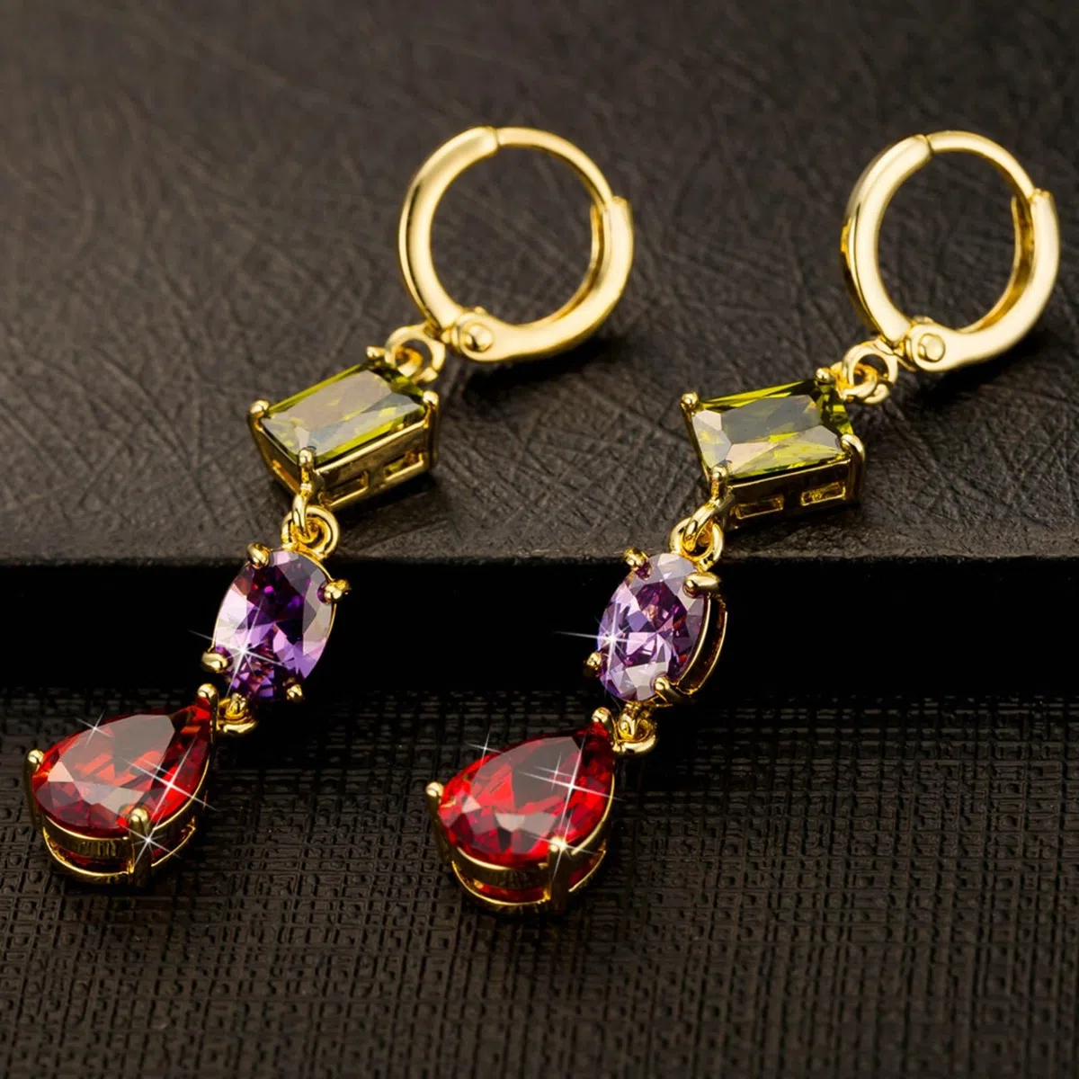 Pendientes de oro real 750, pendientes largos de aro para mujer con forma ovalada, rectangular, gota de agua, moissanita, pendientes de boda para mujer, oro amarillo