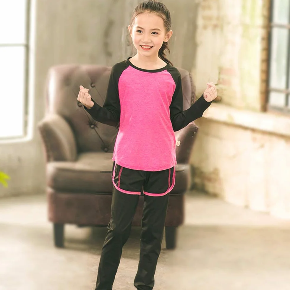 amropi Niñas Camisas Deportivas Tops y Jogging Yoga Larga Pantalones Conjunto Ropa Elástica Deporte Ejercicio Trajes por 3-16 años