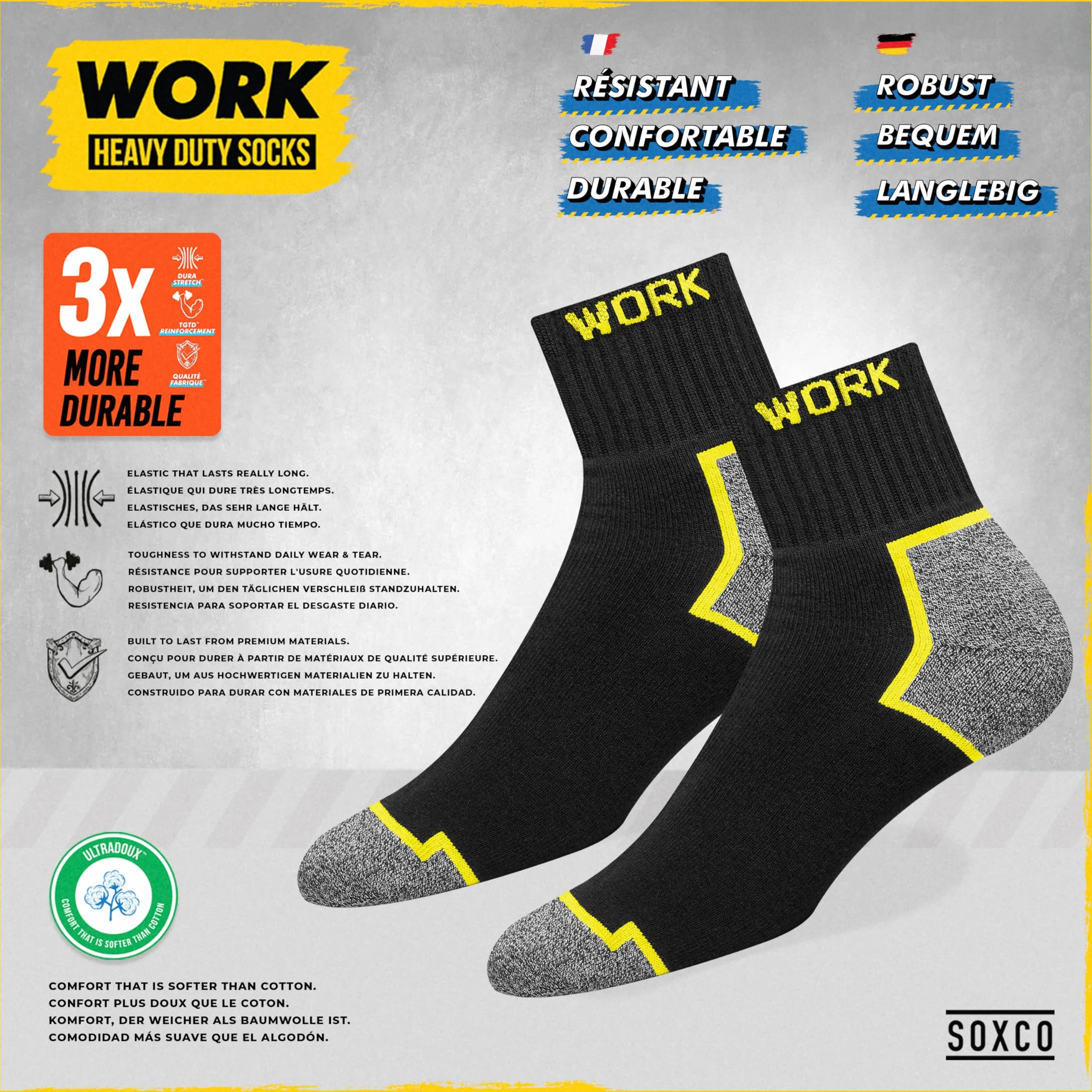 SOXCO 10 Pares Quarter Calcetines Hombre Trabajo Cortos WORK Socks