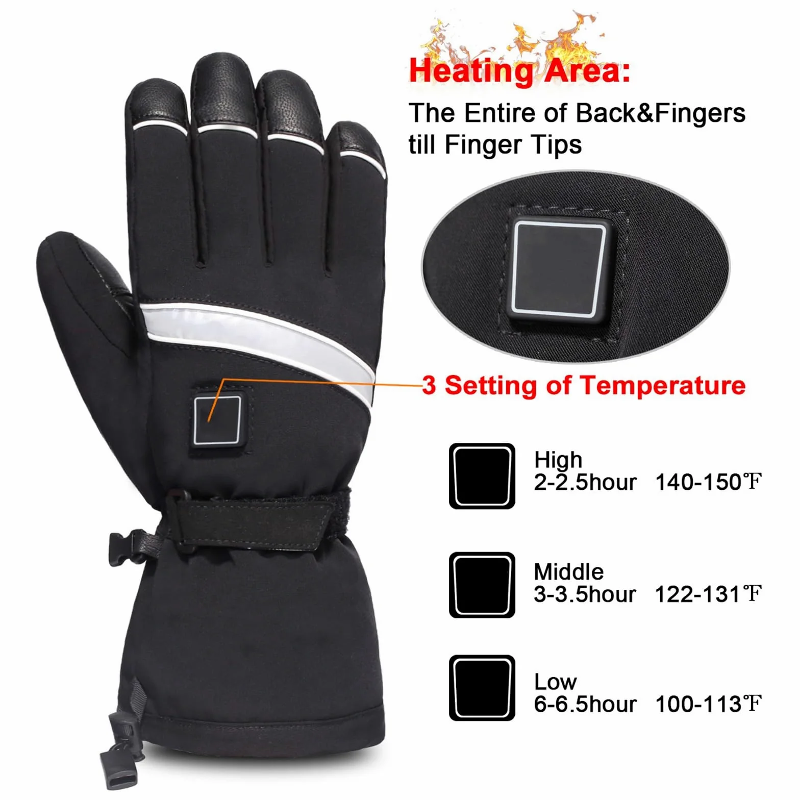 Guantes térmicos para hombre, impermeables, resistentes al viento, funcionan con pilas, diseño de pantalla táctil para actividades de esquí y ciclismo al aire libre en invierno