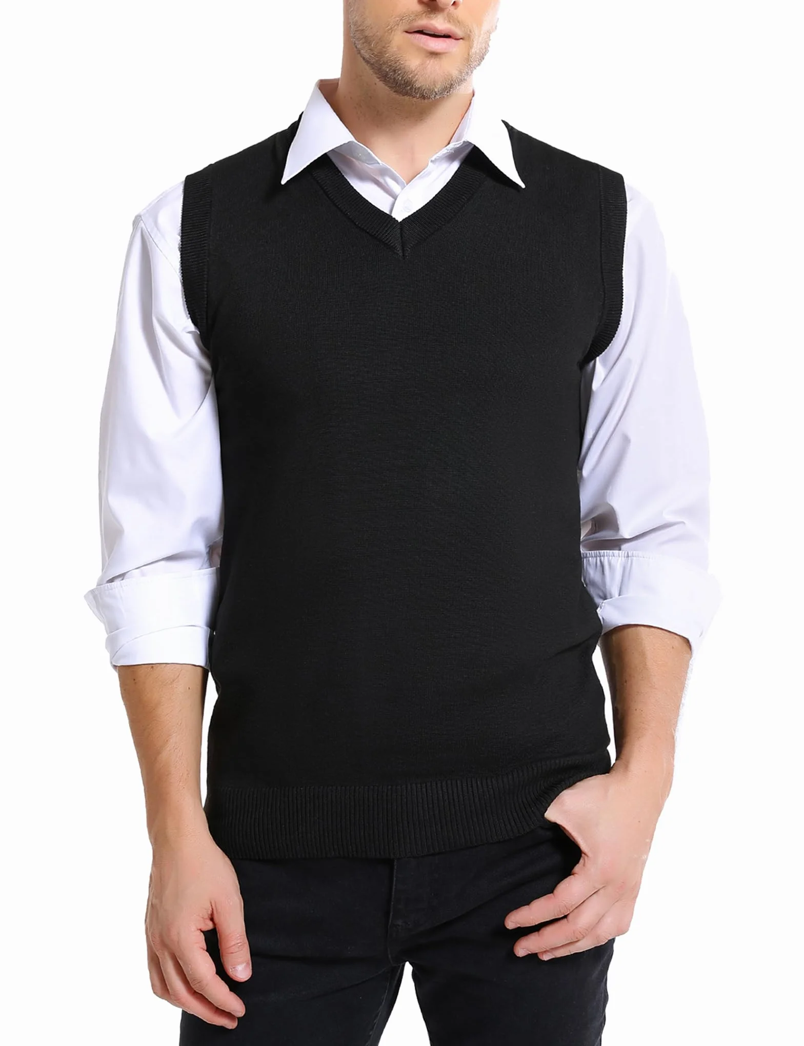 iClosam Chaleco SuéTer para Hombre AlgodóN V-Neck Esencial Jersey Sin Mangas Rebecas Chaqueta Pullover Invierno