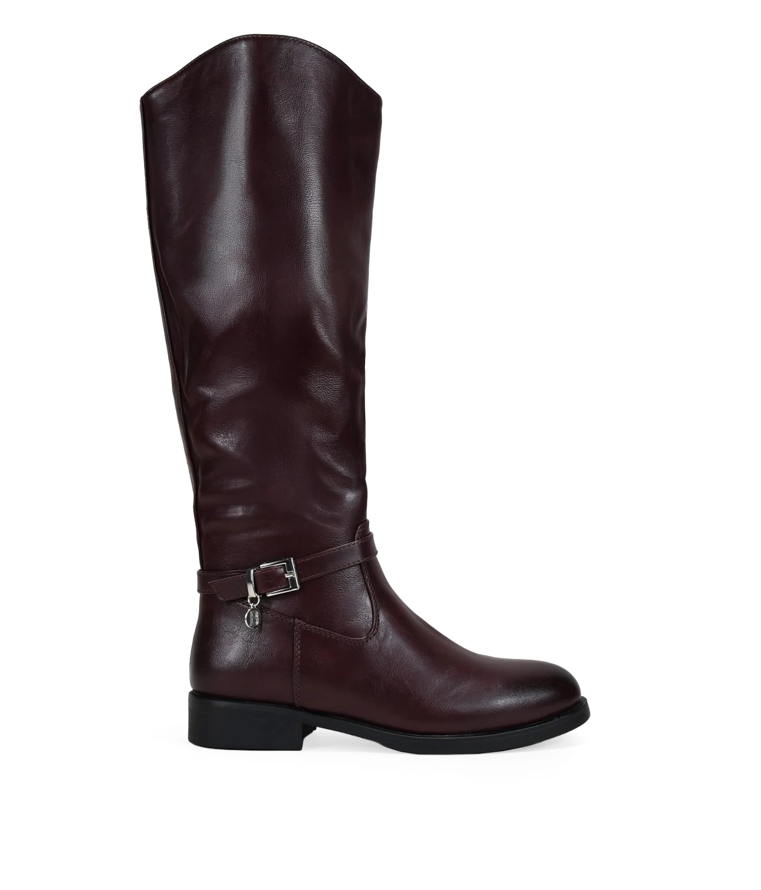 BOSANOVA Botas Altas Planas para Mujer Estilo Bota de Montar con Detalle de Tira con Hebilla metálica y Suela Plana Redonda. Cierre con Cremallera. Calzado para Mujer