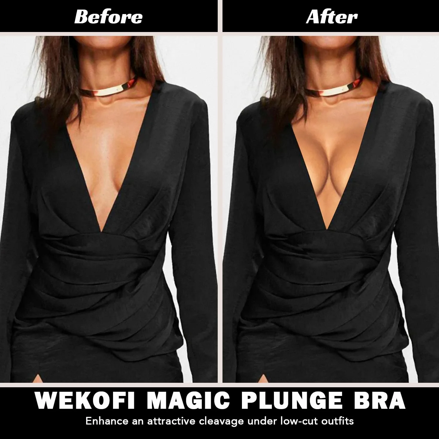 Wekofi Brasier de alambre mágico con escote en V profundo para mujer, sexy, espalda baja, tirantes transparentes, espalda descubierta