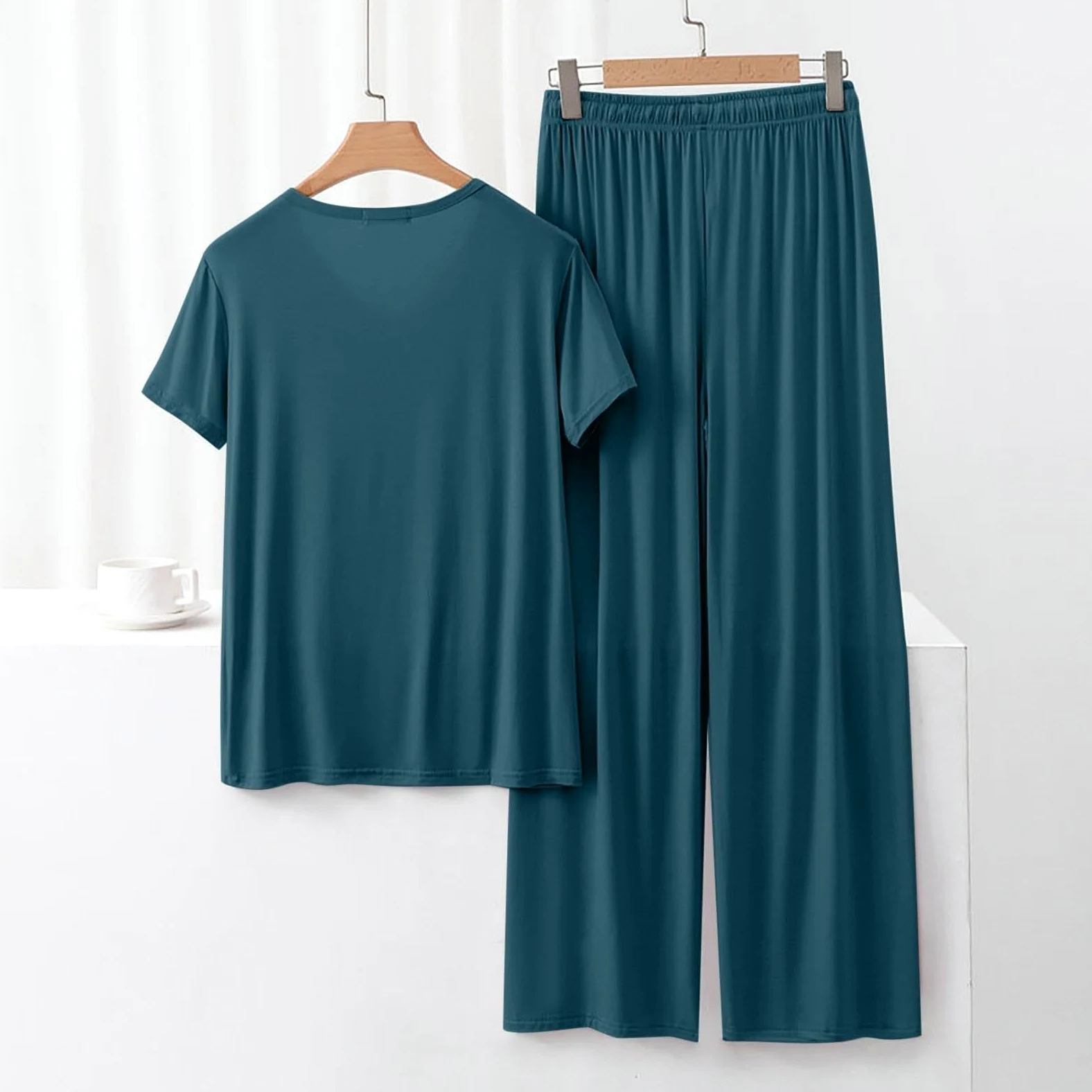 Pijama de mujer de verano corto sexy, pijama para mujer, algodón muy grande | Noche de cuello sastre Camisas de noche Albornoces Caraco Talla Elástica Slacks Suave / Suave Conjunto Pijama Sudadero