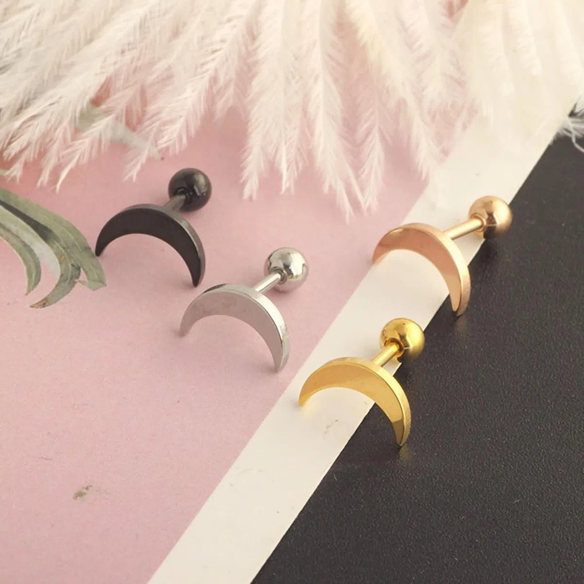 Oro Amarillo 9K / 14K / 18Kilates Pendientes para Mujer, Luna, Pendientes Oro para Mujer