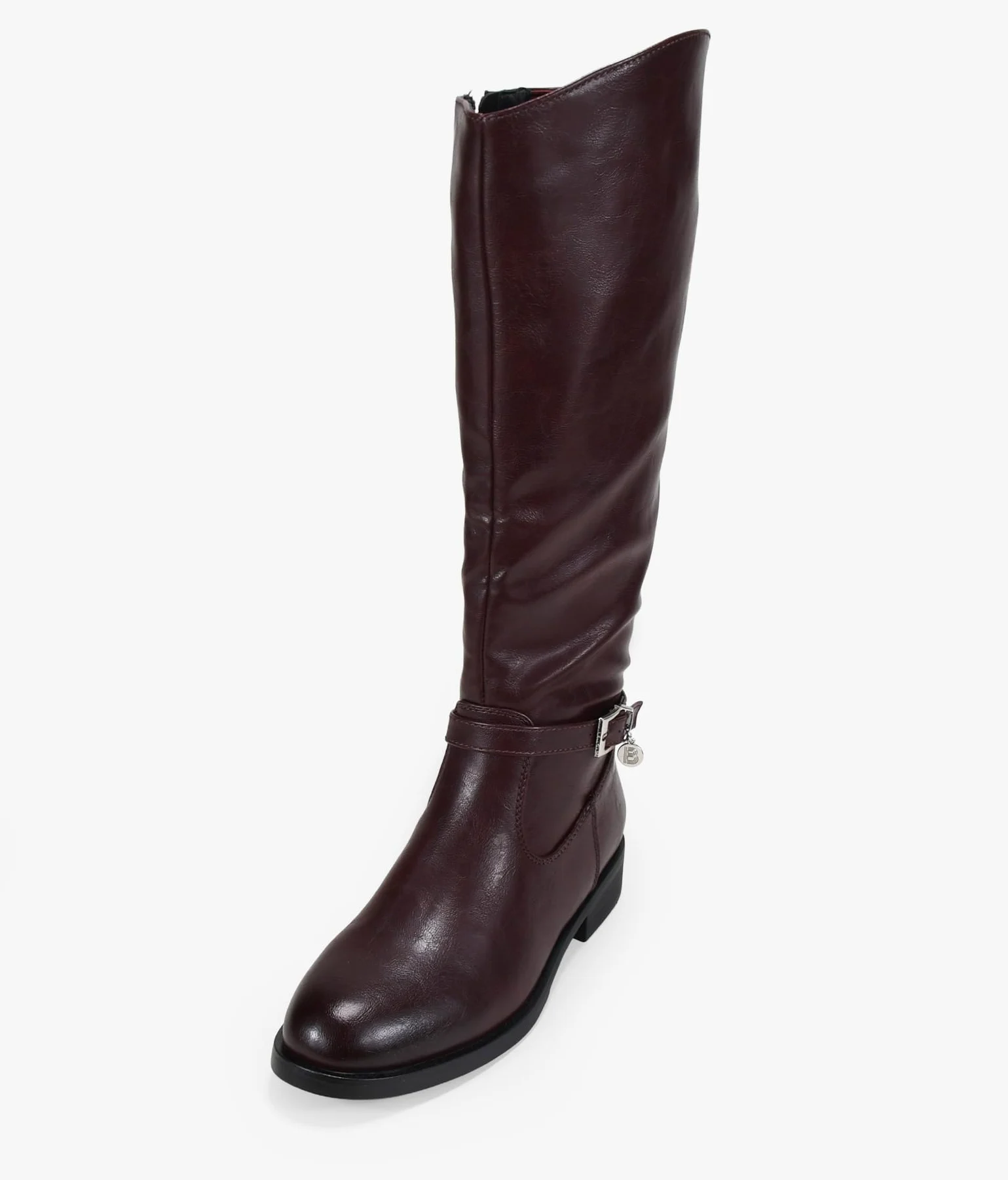BOSANOVA Botas Altas Planas para Mujer Estilo Bota de Montar con Detalle de Tira con Hebilla metálica y Suela Plana Redonda. Cierre con Cremallera. Calzado para Mujer