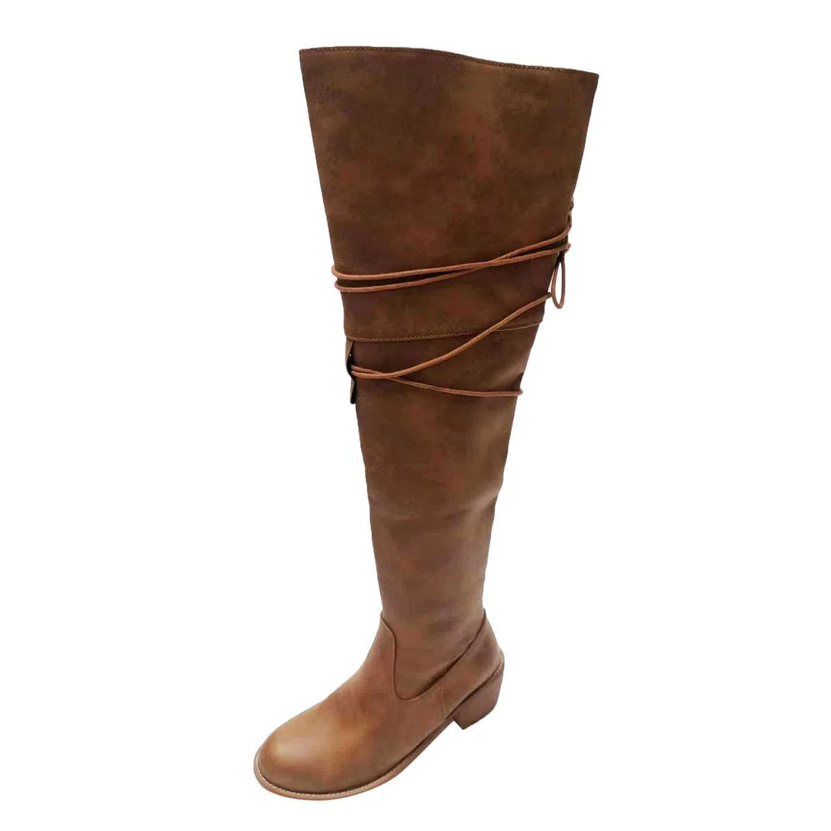 Botas Altas Mujer Invierno Botas Cowboy Mujer Cordones Cierre De Cremallera Lateral Moda Retro Antideslizantes Comodas Bota Tacones Medios-Bajos Clásicas Sólido Por Encima La Rodilla Casual Bota