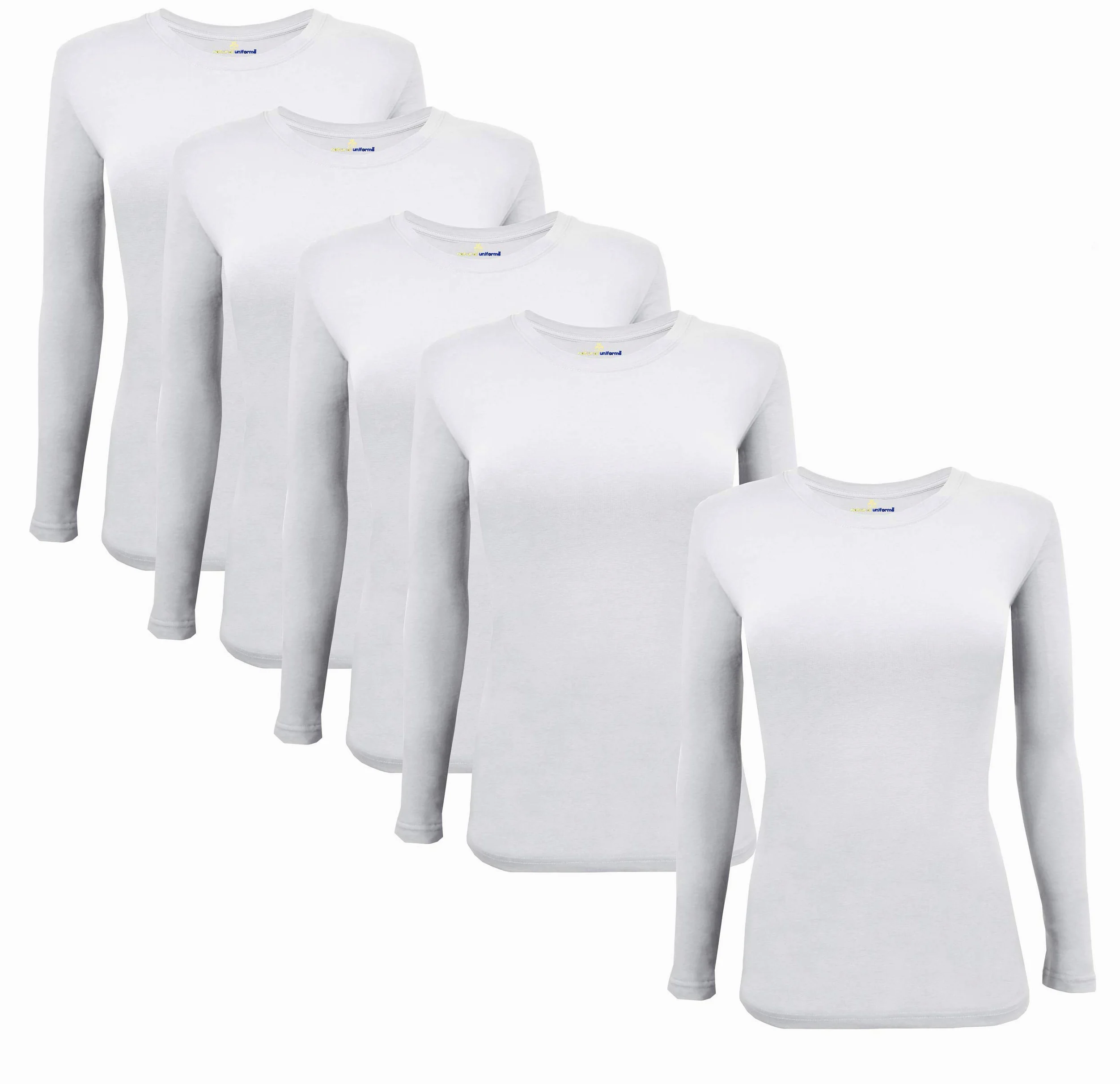 Natural Uniforms Camiseta elástica de manga larga para mujer, paquete de 5 unidades