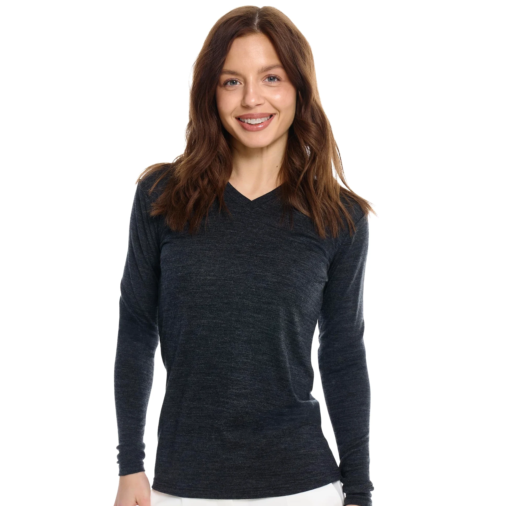 Merino.tech Сamisetas Mujer Manga Larga - 100% Lana Merino Ropa Termica (Small, 190 Melange Black V)