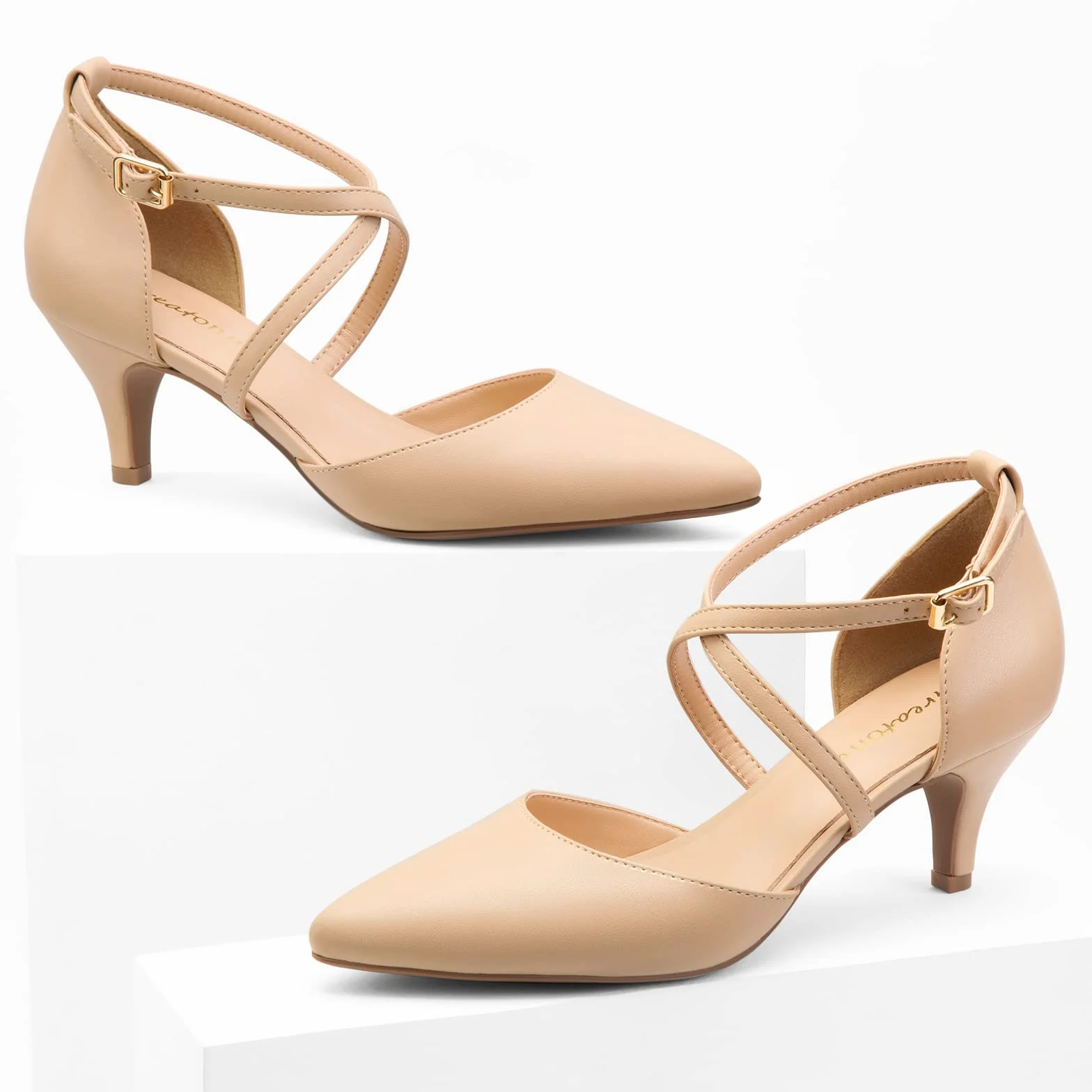 Greatonu Mujer Zapatos de Tacón Kitten Heel Tiras Cruzadas Puntiagudo