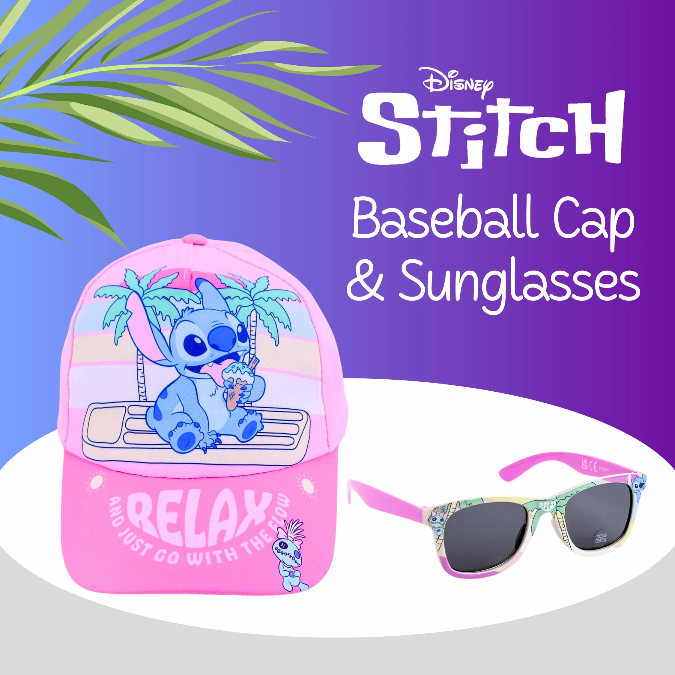 Disney Stitch Gorra y Gafas de Sol Protección UV para Niñas - Verano Beisbol Infantil