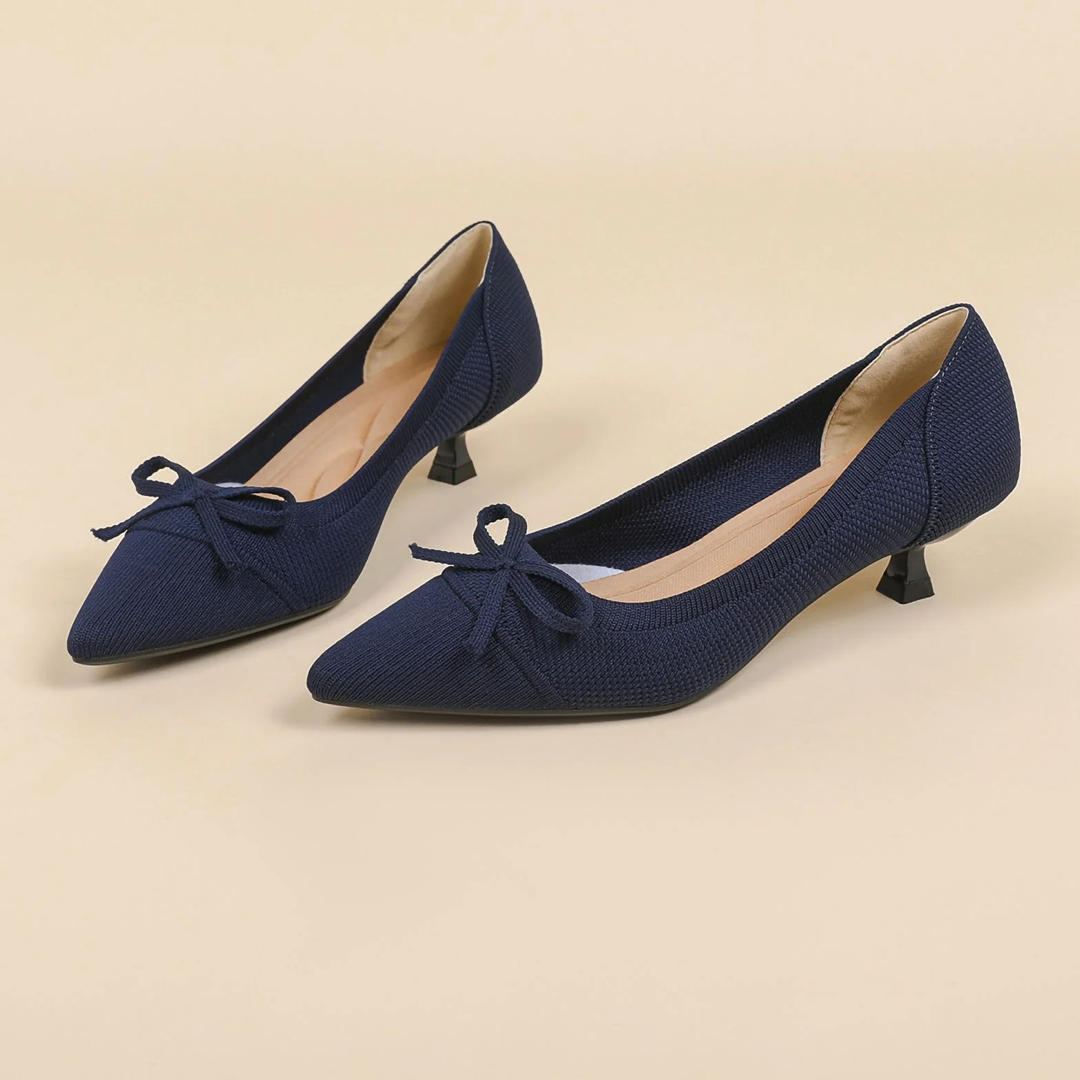 Zapatos de Punto Mujer Tacón Gatito Cerrados Elegantes y Comodas Bombas Tacón Bajo Zapatos Tacón Clásicos para Bodas y Fiestas,1506-1