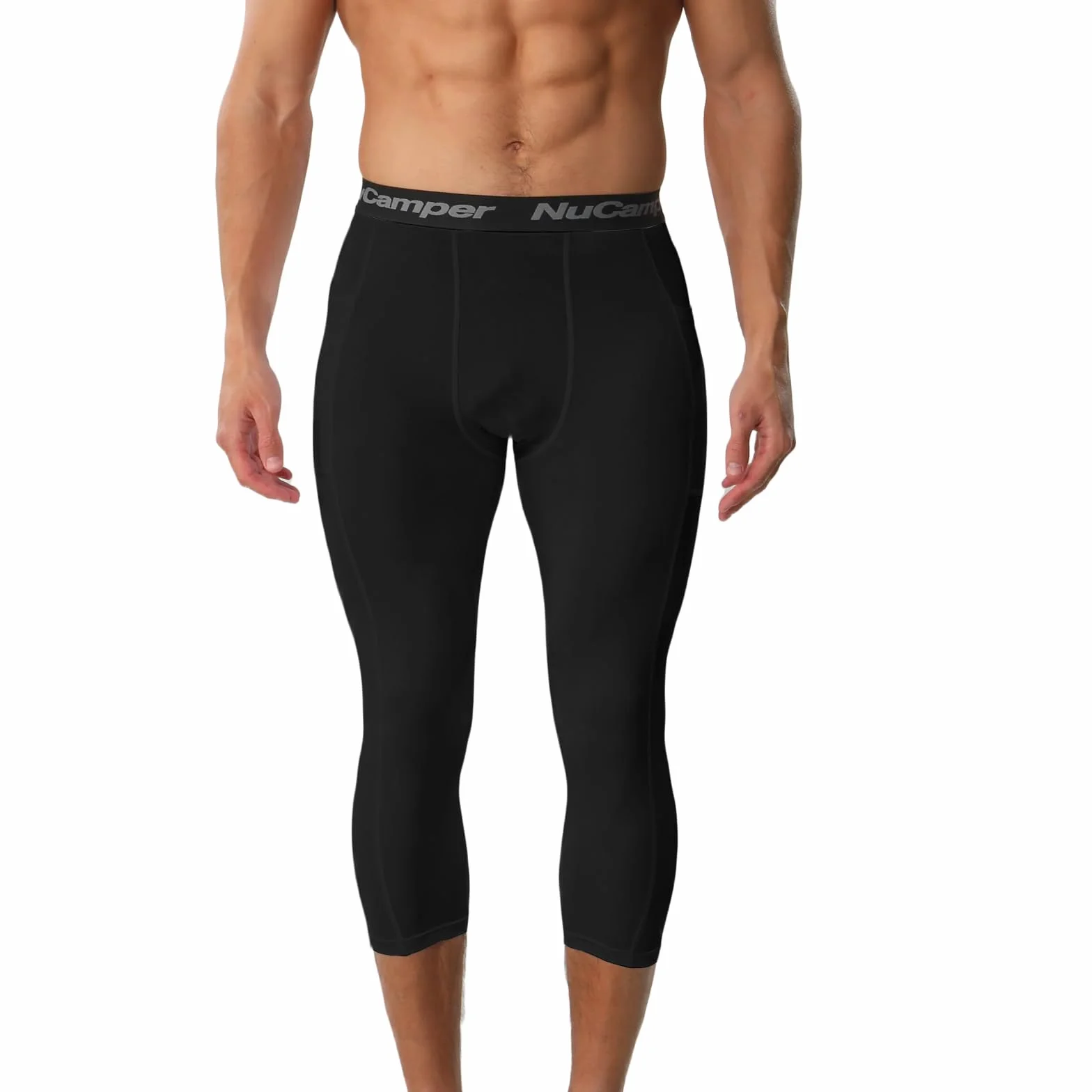 NuCamper Pantalones de Compresión Hombre 3/4 Leggings con Bolsillo Secado Rápido Gimnasio