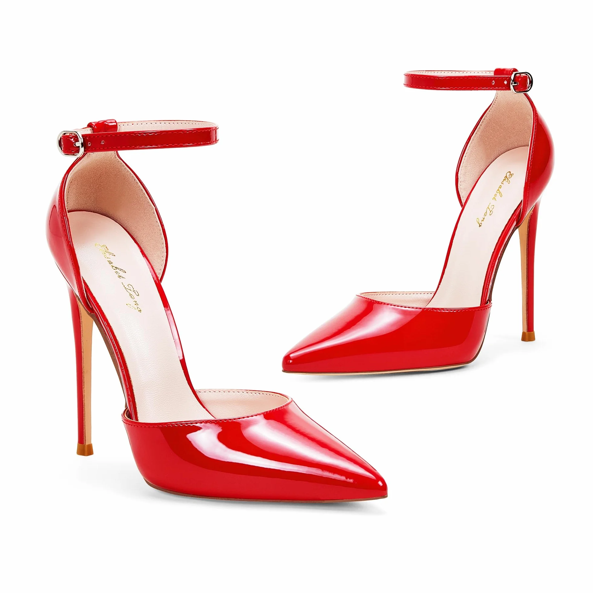 Zhabtuc Tacones Altos, Zapatos De Tacón para Mujer D'Orsay con Correa En El Tobillo, Stilettos con Punta Puntiaguda, Zapatos De Boda para Fiesta, Altura De Tacón De 12 Cm, 36-42 EU