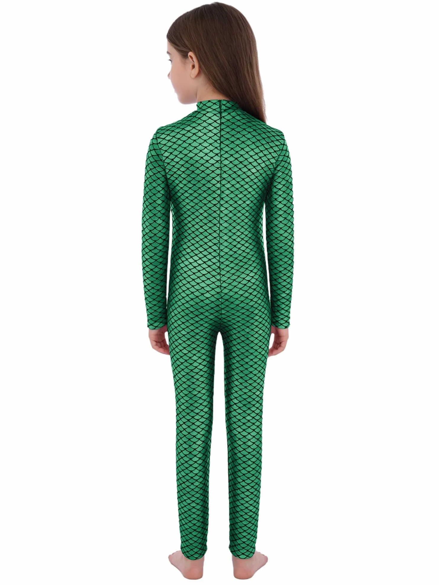 Agoky Mono Metálico para Niñas Body Cuello Alto Mangas Largas con Estampado Escamas De Pescado Mono De Gimnasia Deportivo