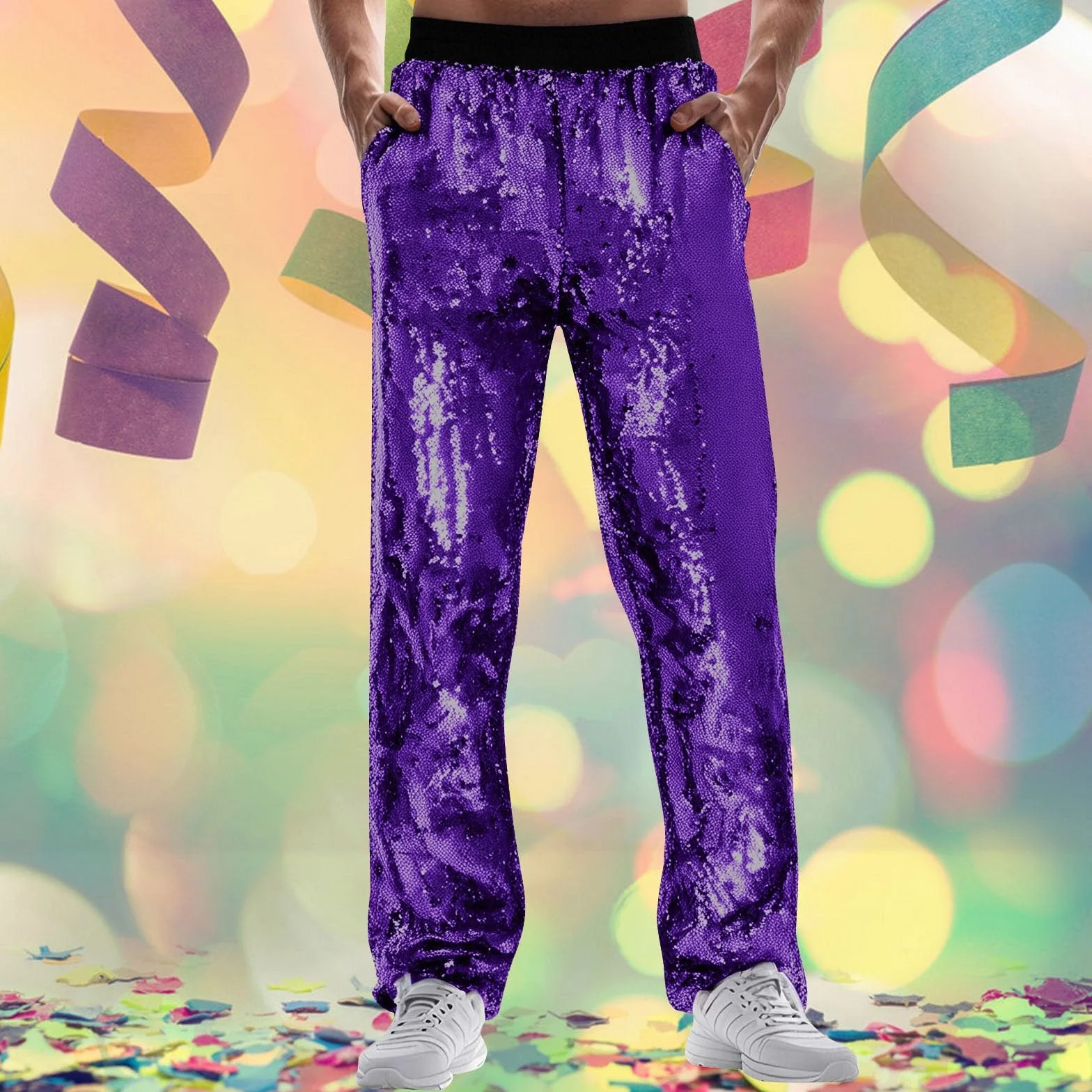 Pantalones de chándal para hombre, para carnaval, especiales, brillantes, informales, con pierna ancha, para festival, moda, comercio exterior, holgados, cómodos, morado, XL