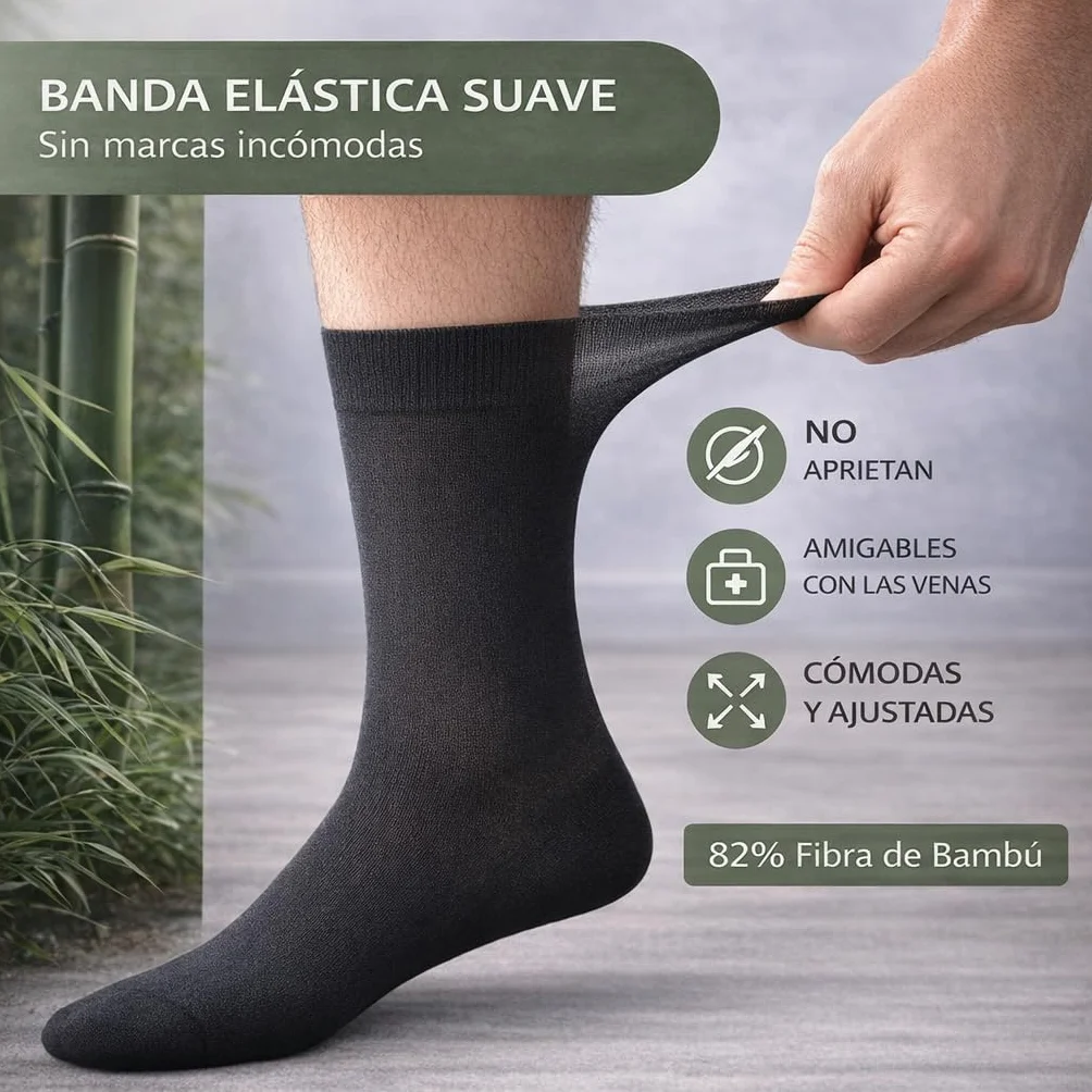 Calcetines de Bambú para Hombre, Pack de 4 Pares, Sin Costura, Transpirables y Suaves, Calcetines Ejecutivos Finos, Antiolor y Antibacterianos, Negro, Talla 40-46