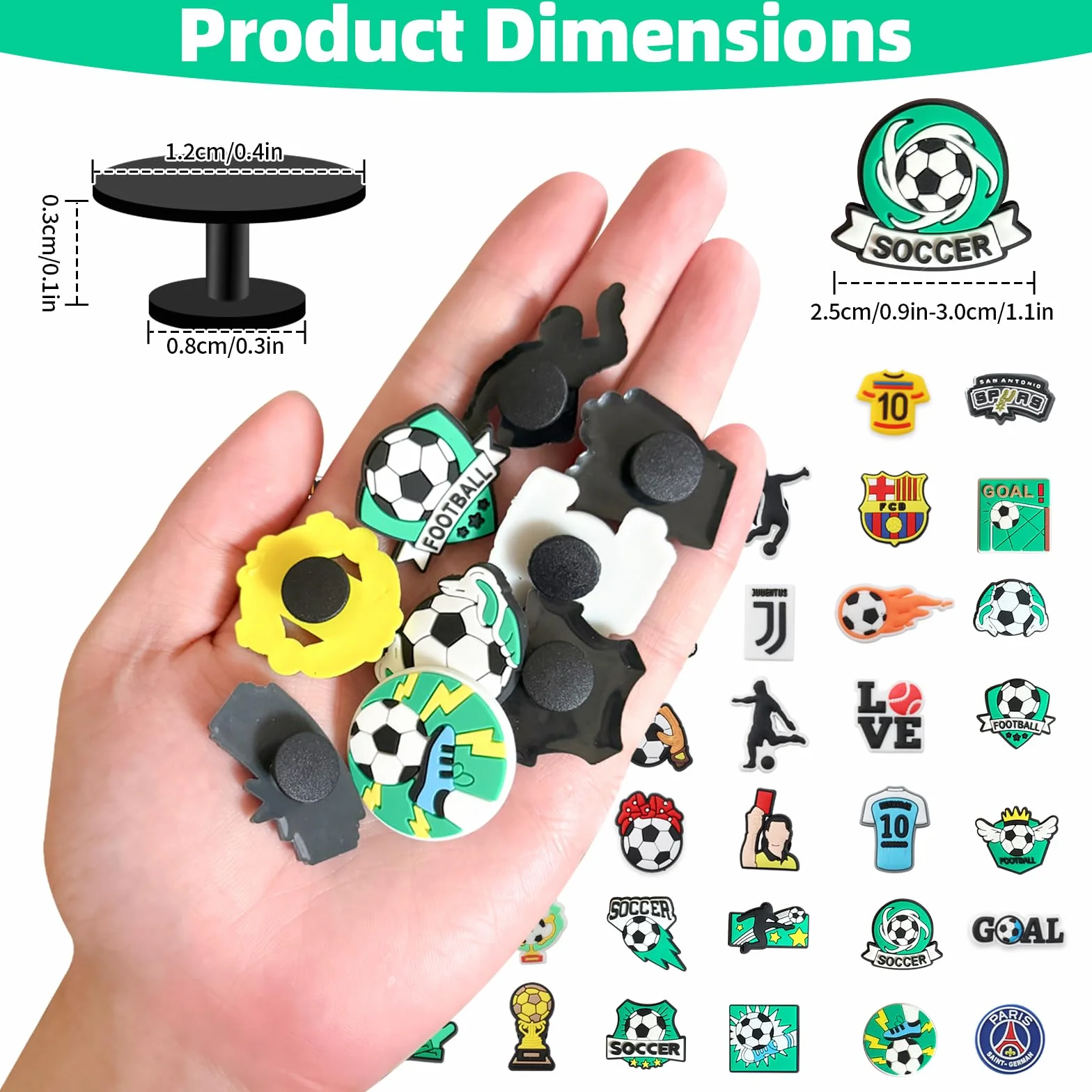 42 Colgantes para Zuecos Fútbol PVC Desmontable para Crocs Accesorios Decorativos Zapatos
