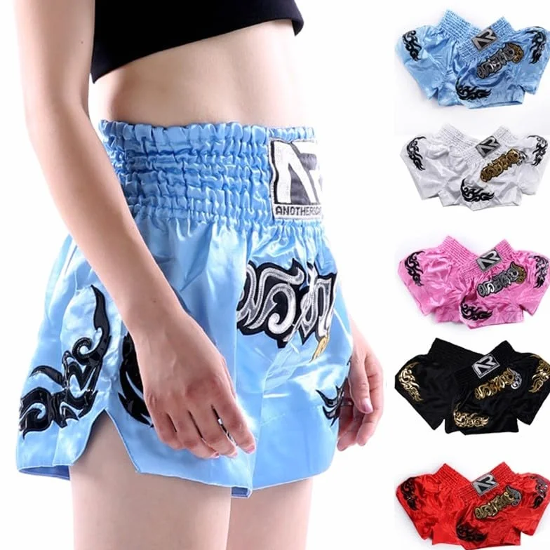 Pantalones cortos de kickboxing para mujer, para entrenamiento de Muay Thai, ropa de lucha MMA transpirable de poliéster con cintura elástica para boxeo y fitness