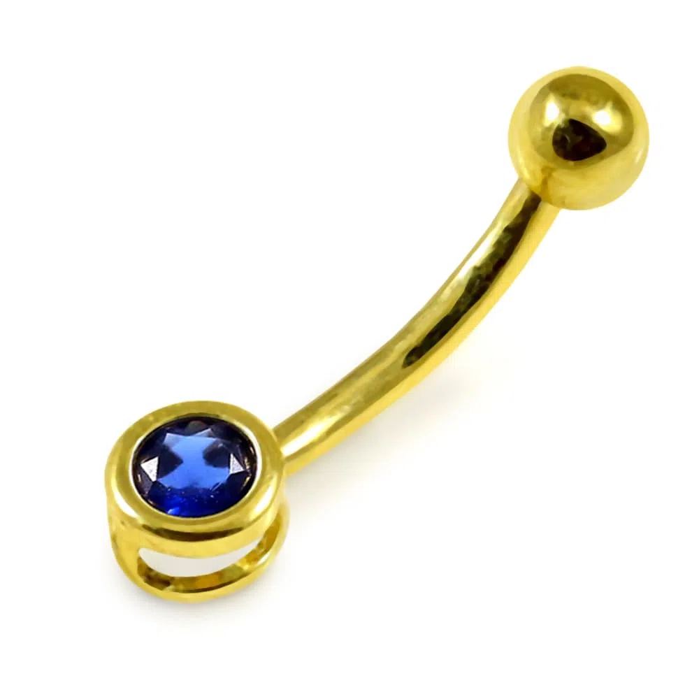 Monster Piercing Piercing de Ombligo de Oro Amarillo Macizo de 14 Quilates, 4 mm de Zafiro Azul Redondo, circonia cúbica de Calibre 14, joyería