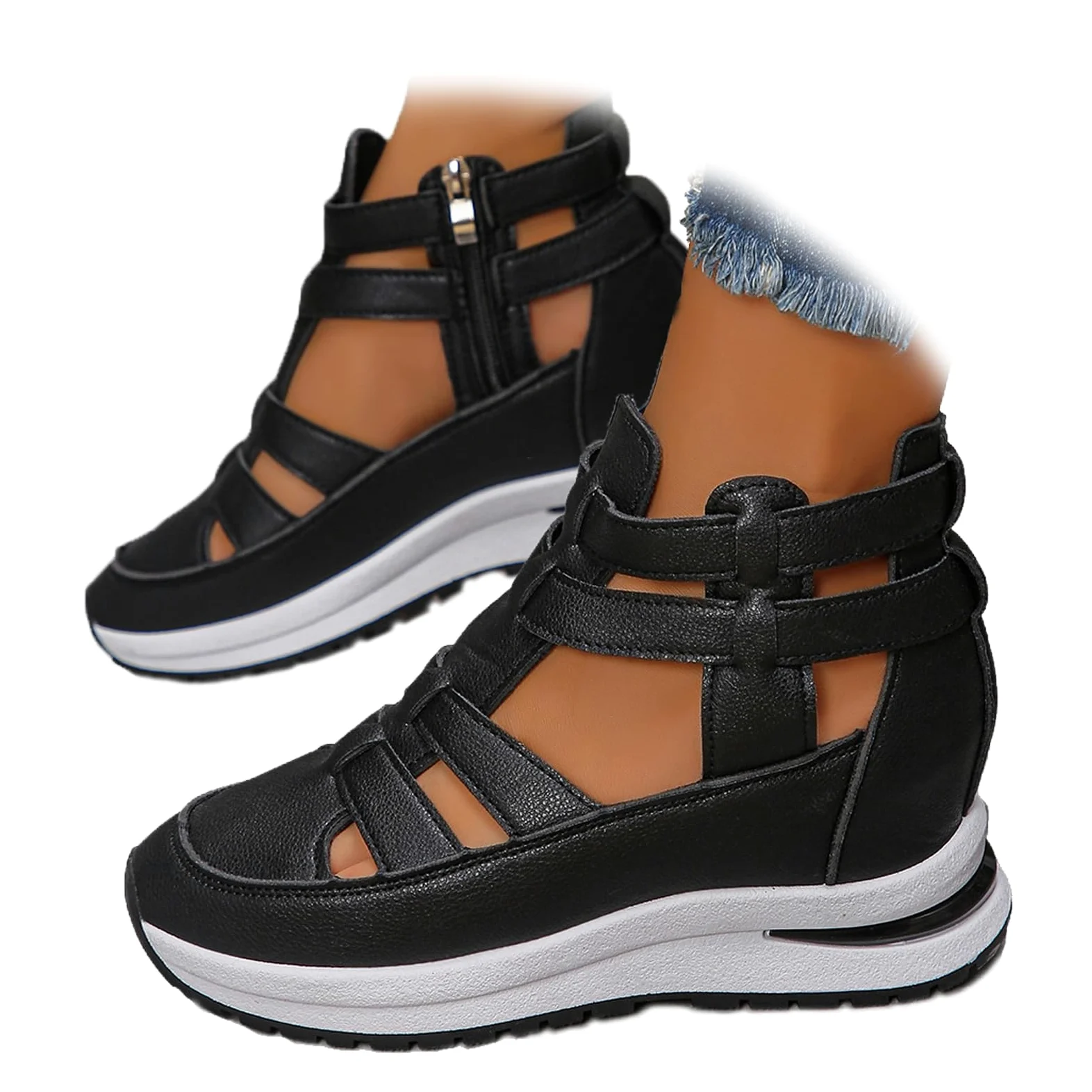 Sandalias de cuña de plataforma transpirables para mujer, sandalias de pescador con puntera cerrada para mujer, sandalias romanas de gladiador de verano