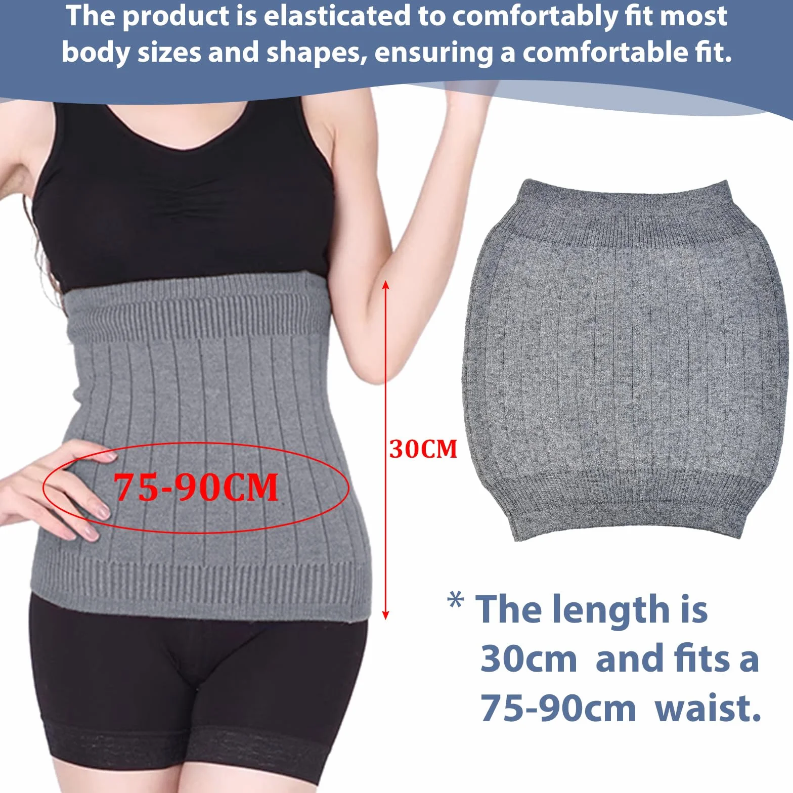 NAROSEBE Unisex Calentador de Cintura Faja Lumbar Gris Calentador de Cintura de Cachemira Cinturón Lumbar Mujer Cinturón Invierno Calentado de Lana Cinturón de Punto para Mantener el Calor